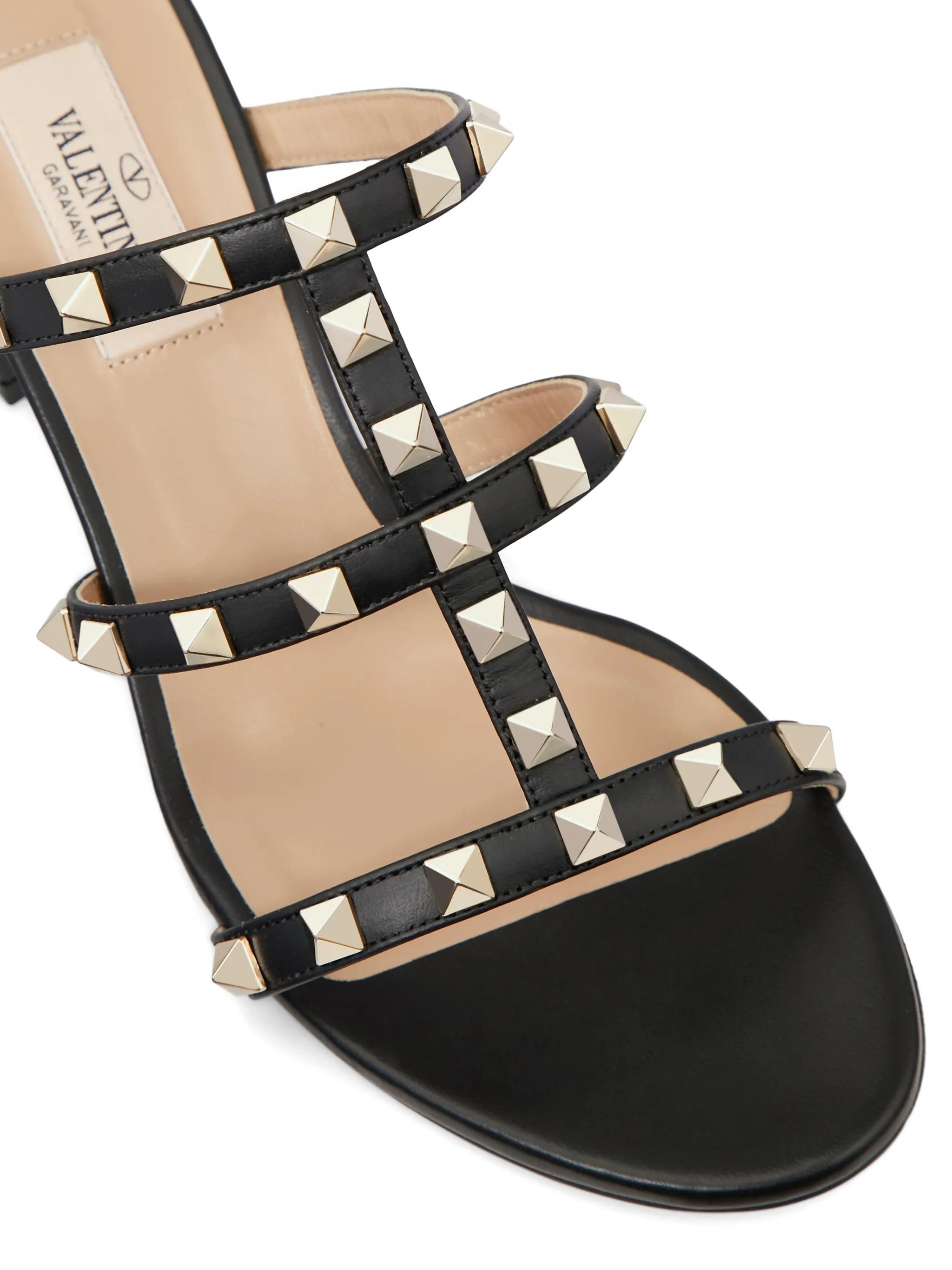 Rockstud calfskin leather slide sandal 60 mm