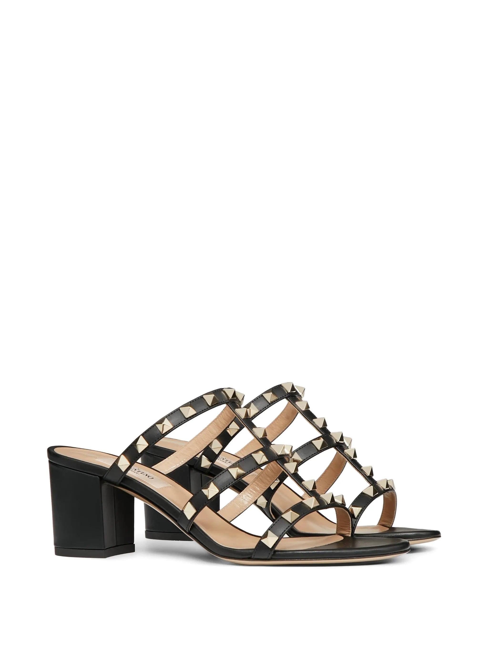 Rockstud calfskin leather slide sandal 60 mm