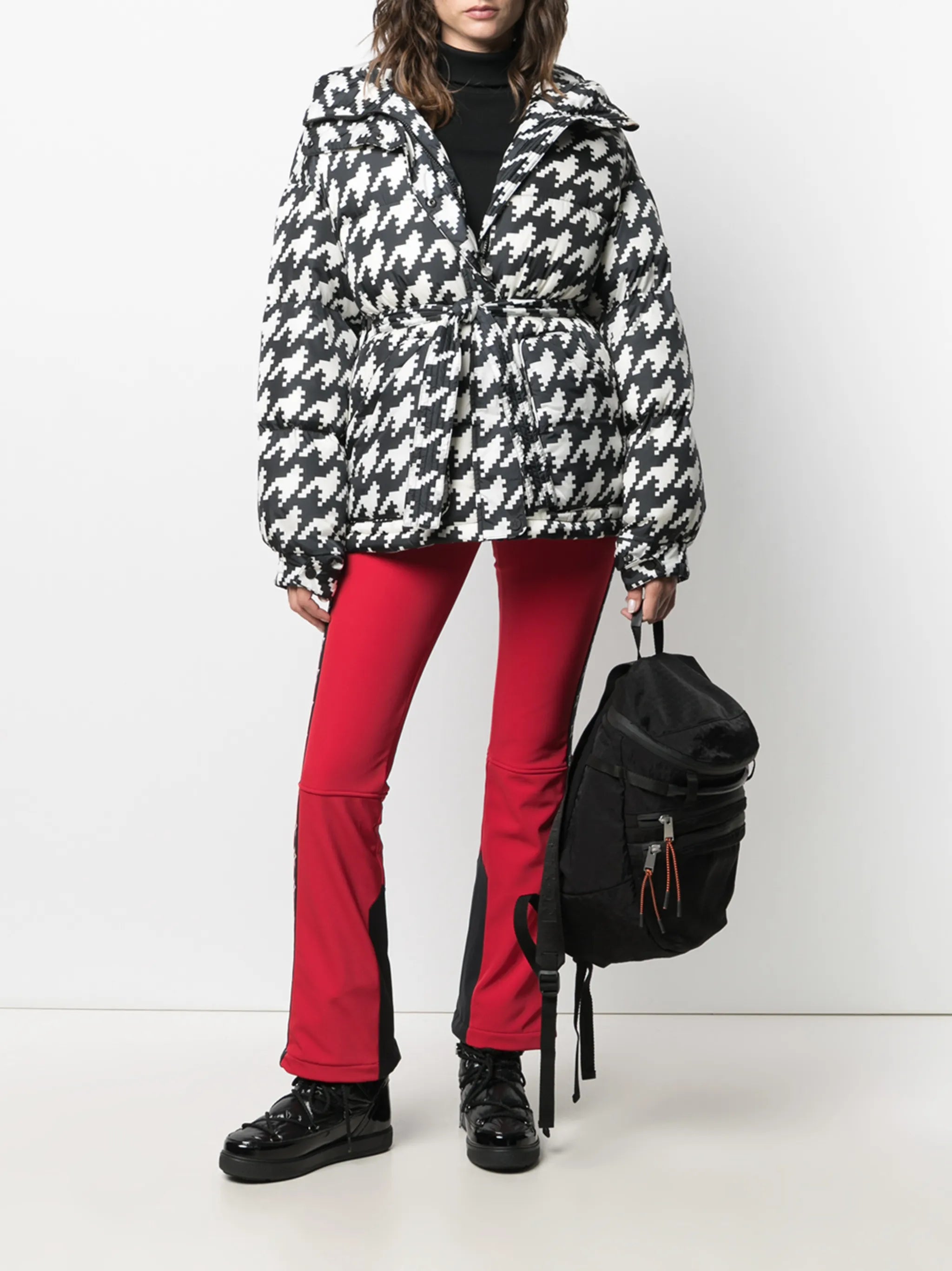 houndstooth print oversized parka coat