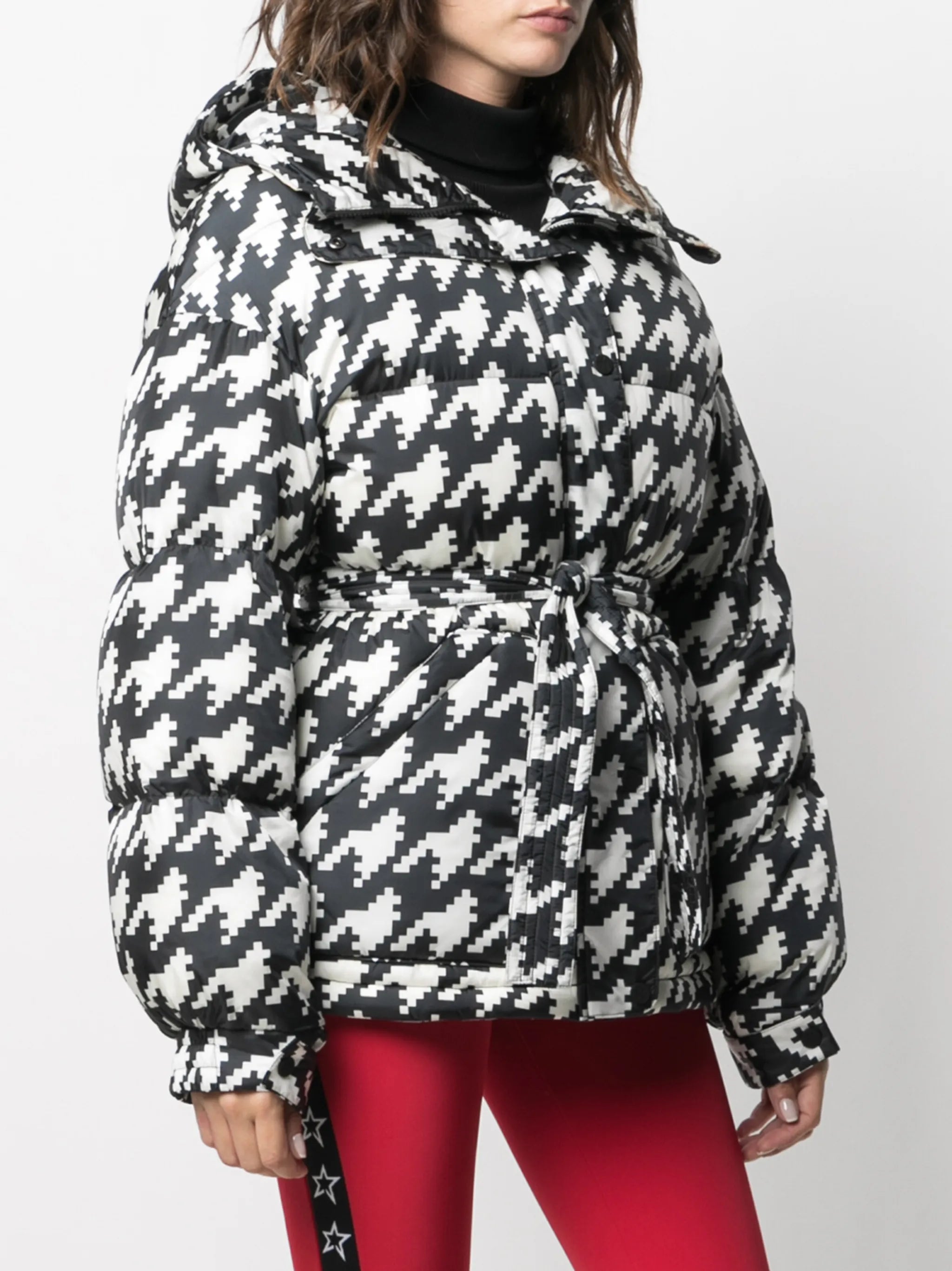 houndstooth print oversized parka coat