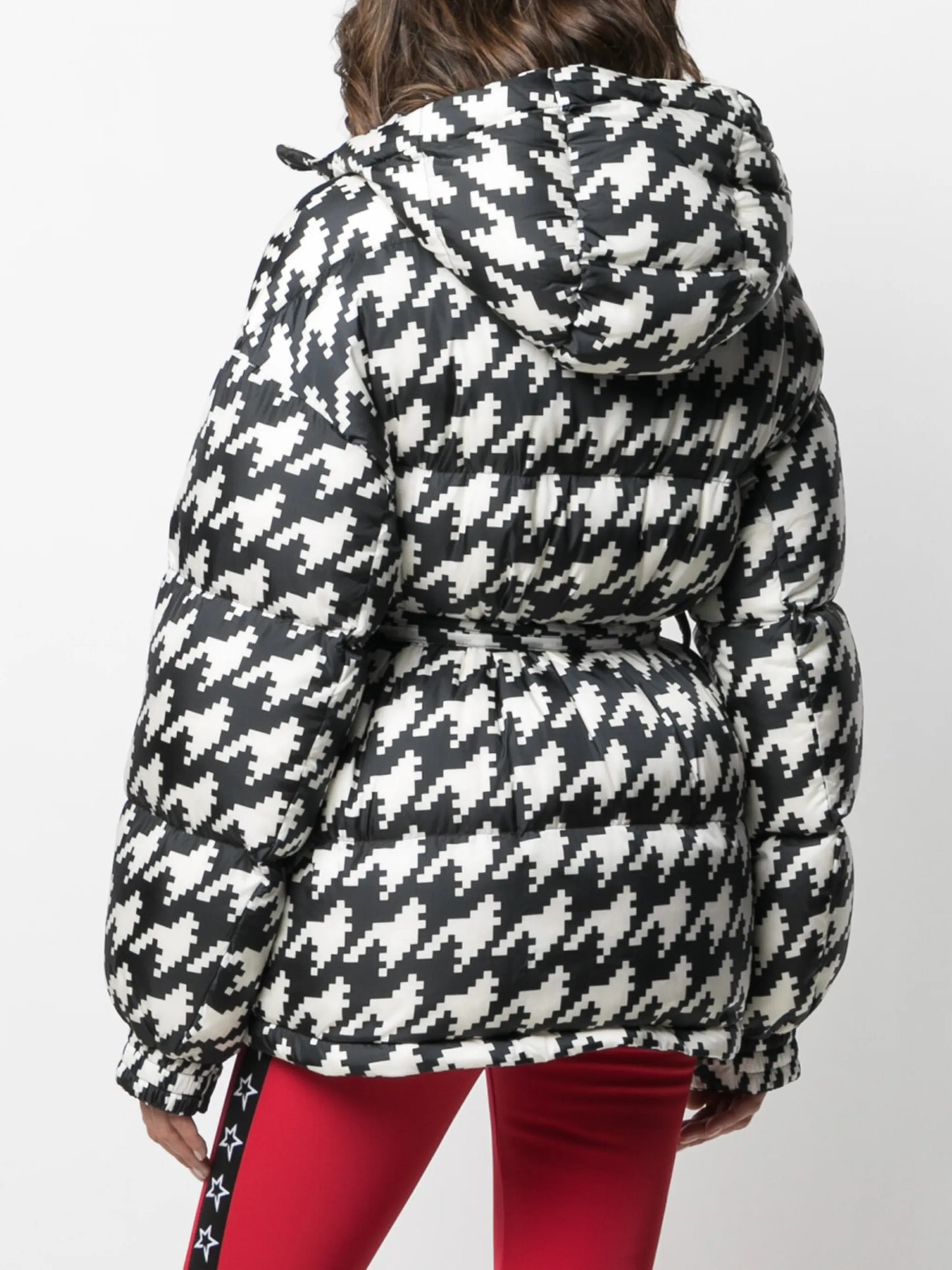 houndstooth print oversized parka coat