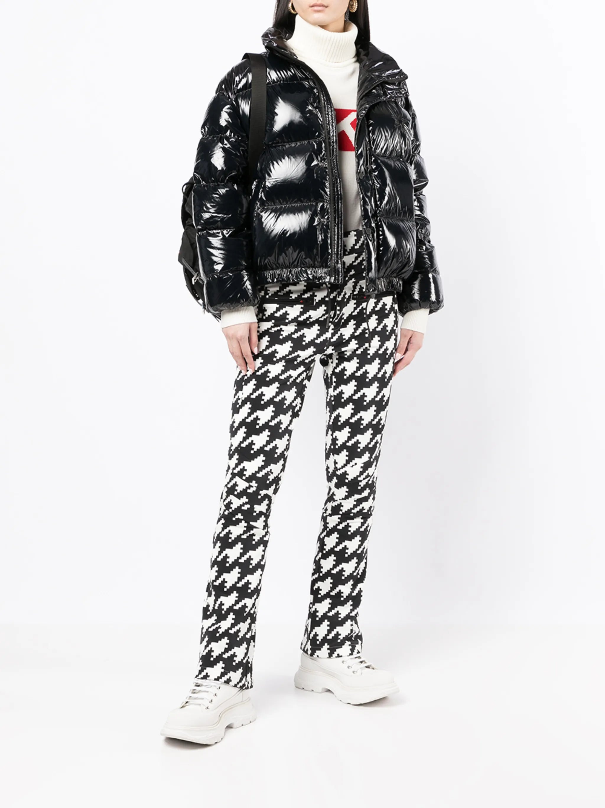 houndstooth flared trousers