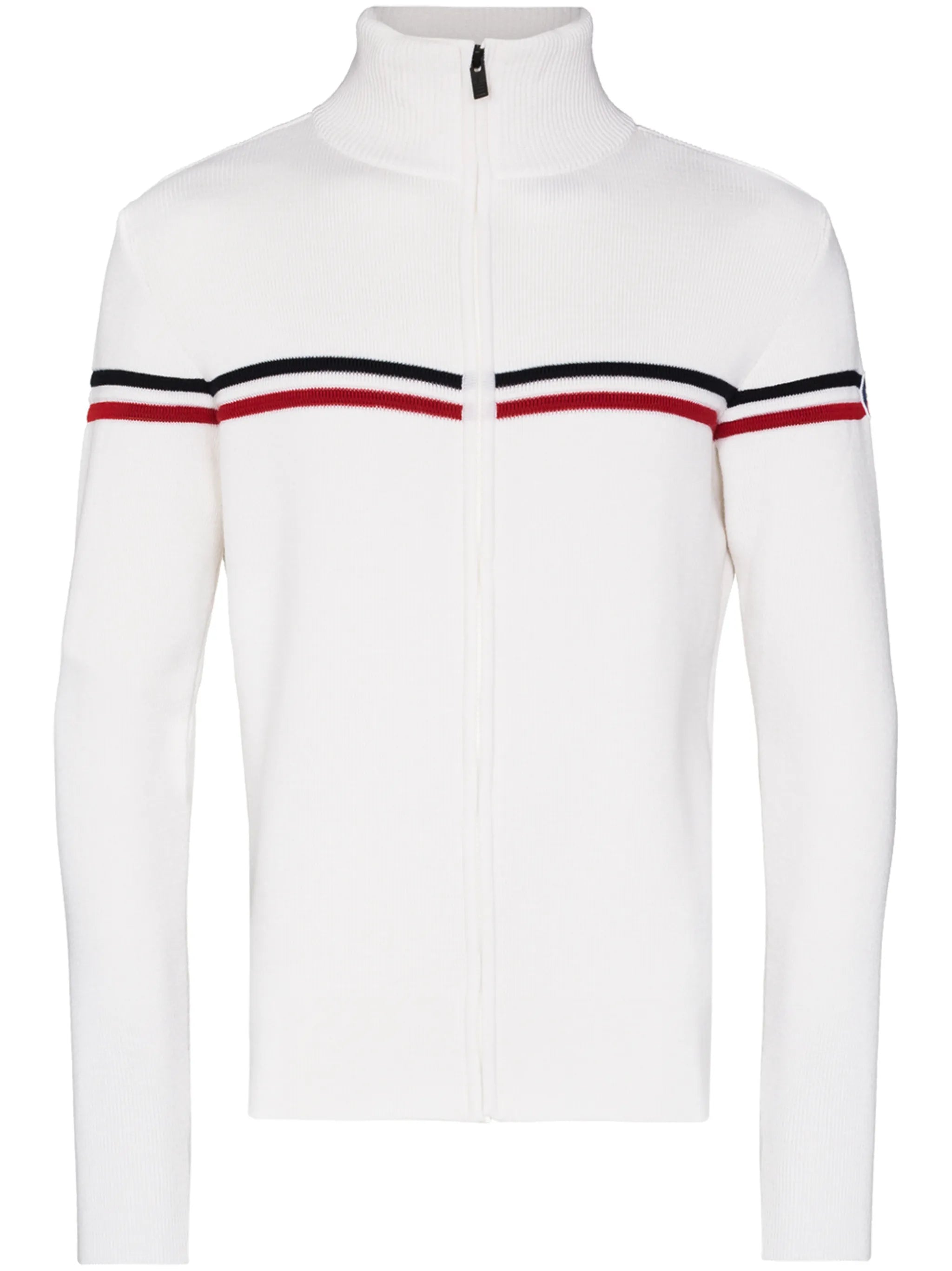 horizontal-stripe zip-up cardigan