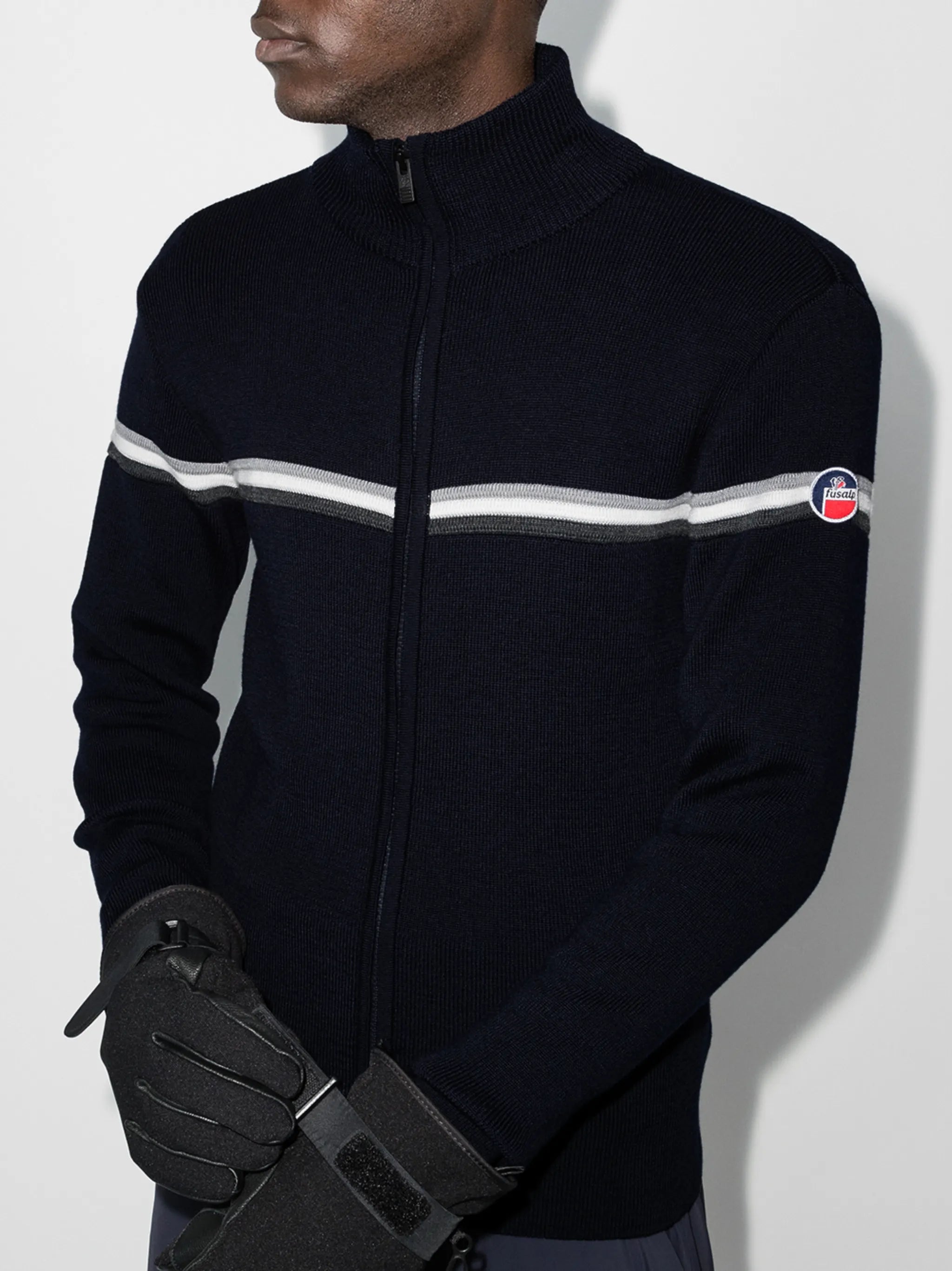 stripe detail zip-up jumper