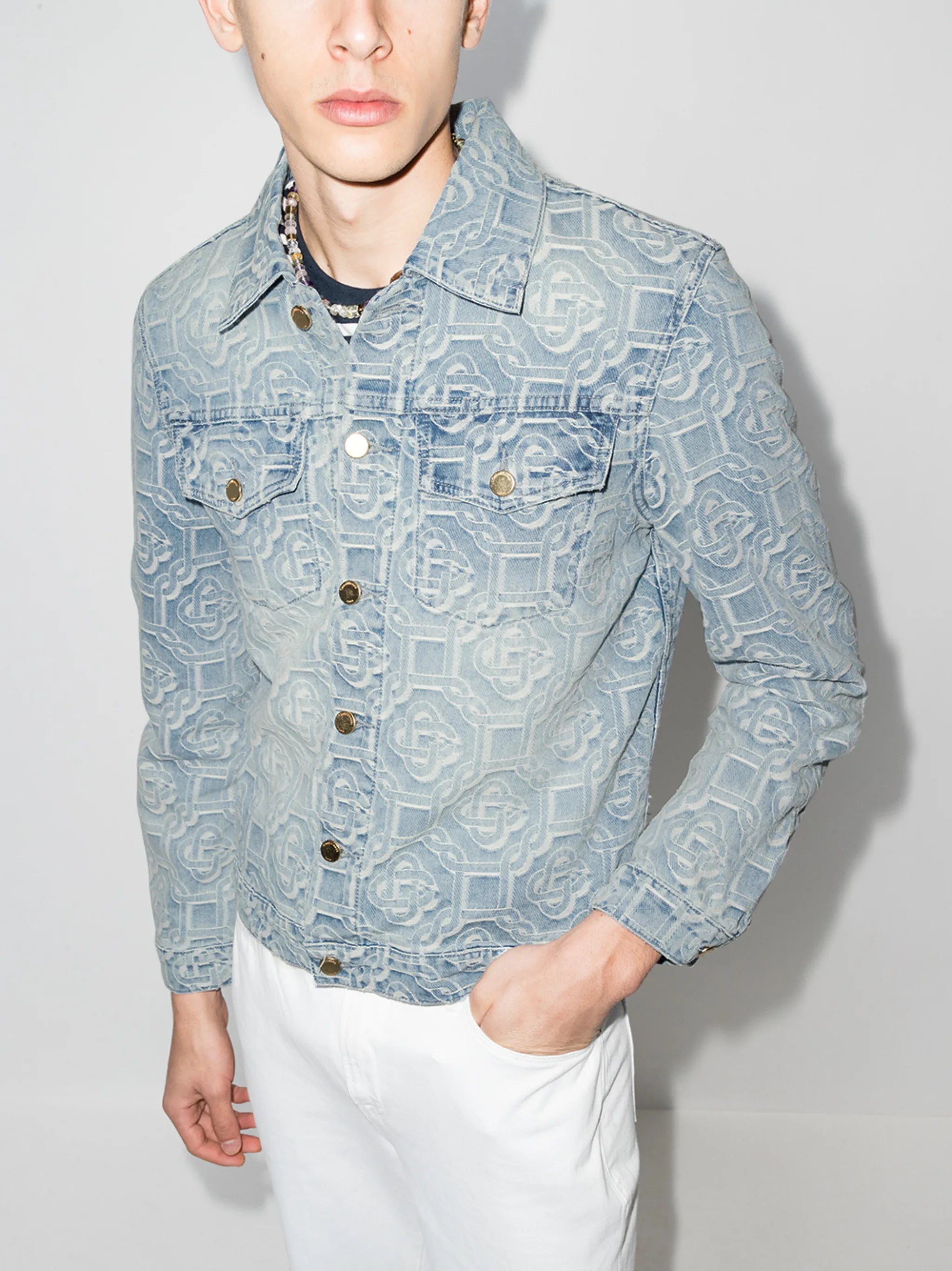logo-jacquard denim jacket