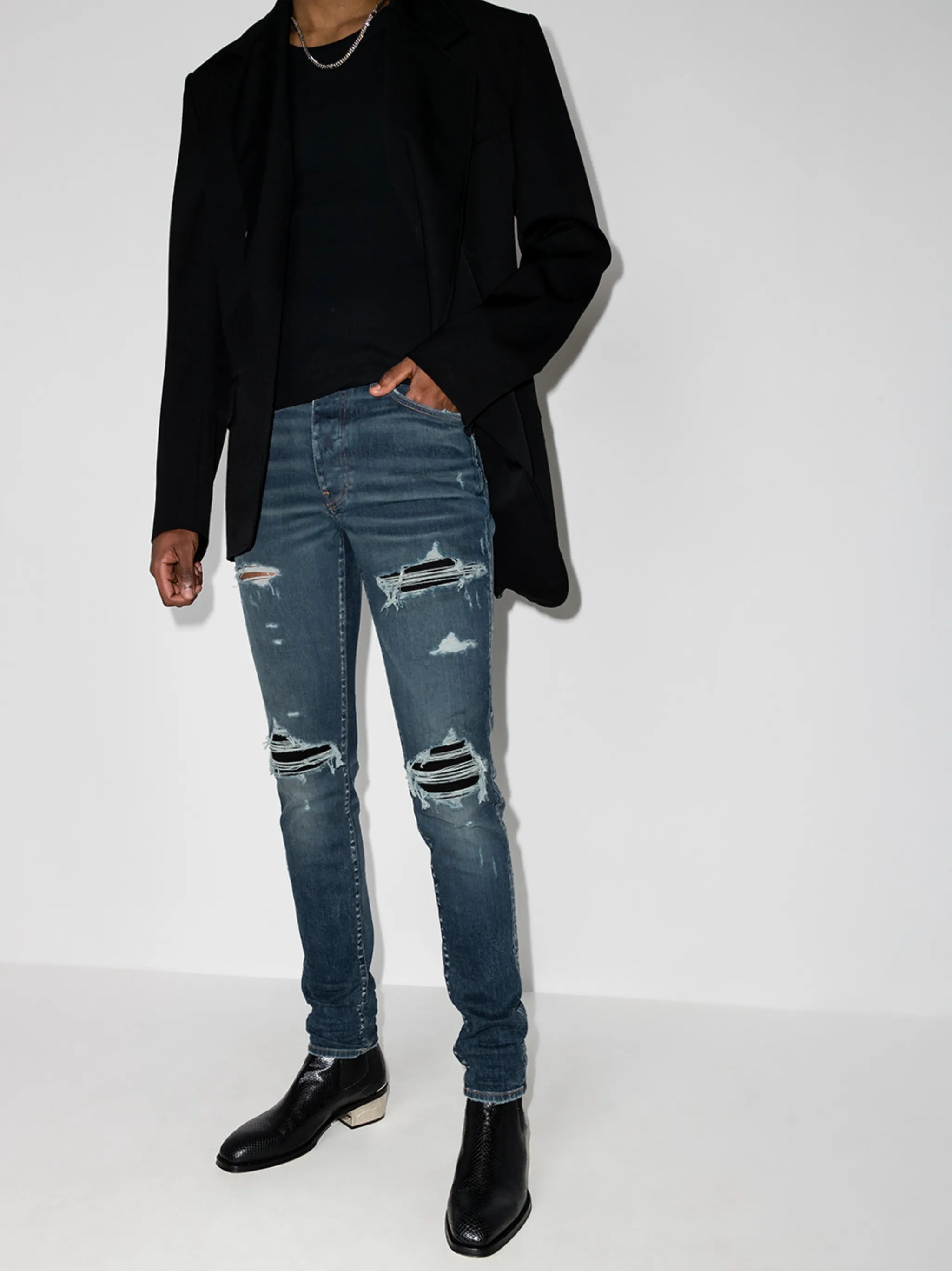 distressed-finish skinny jeans