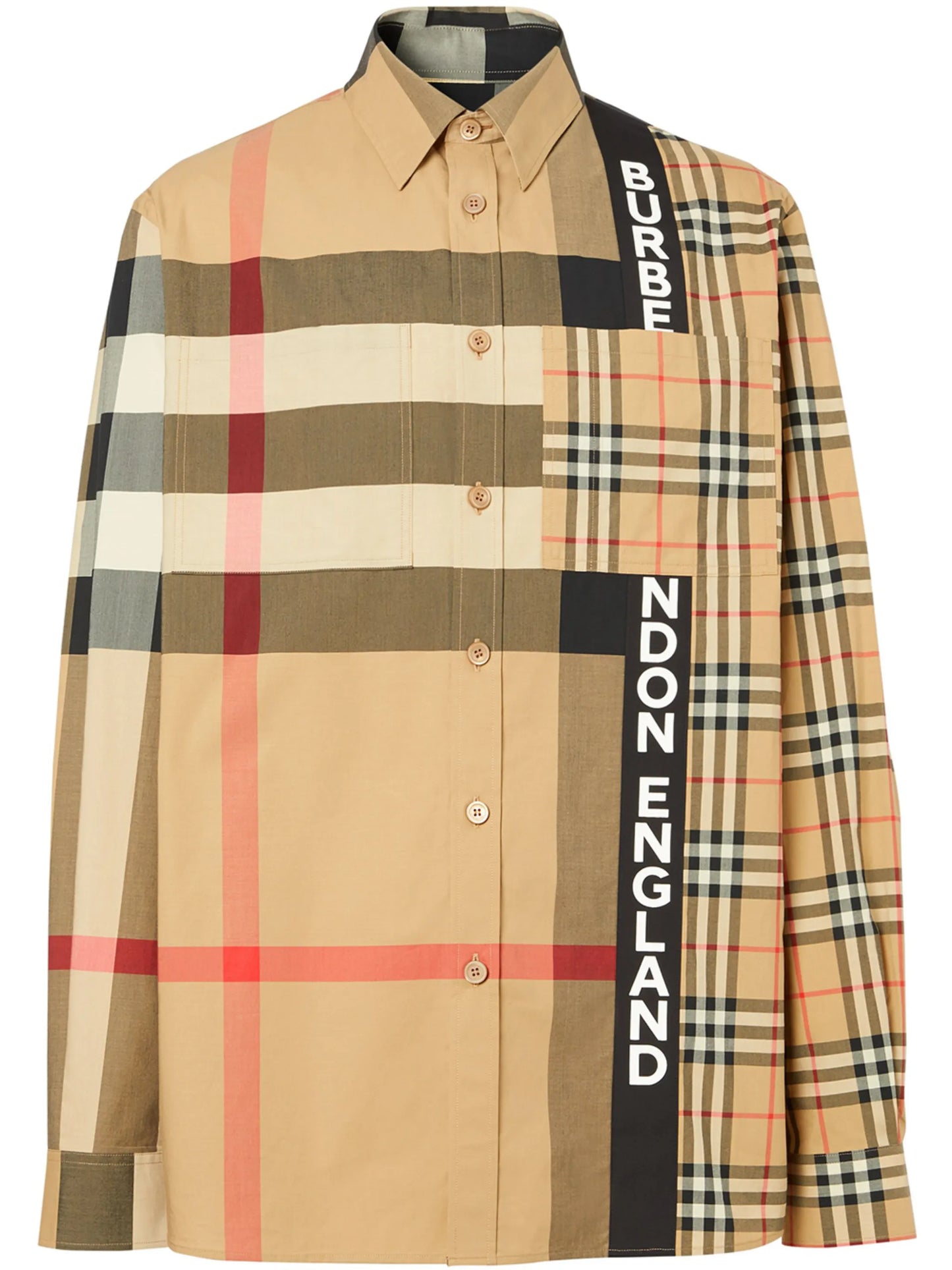 logo print patchwork check shirt