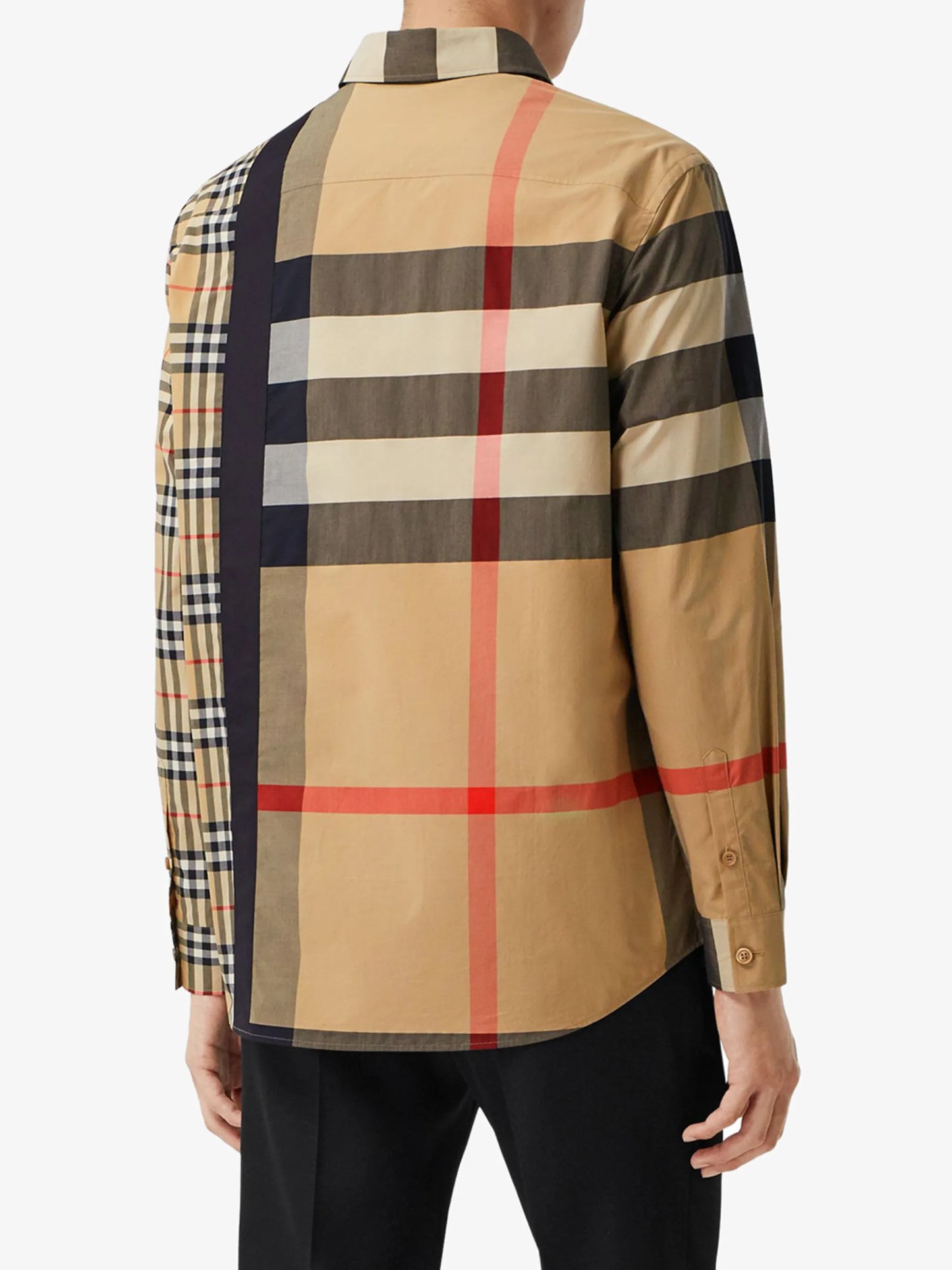 logo print patchwork check shirt