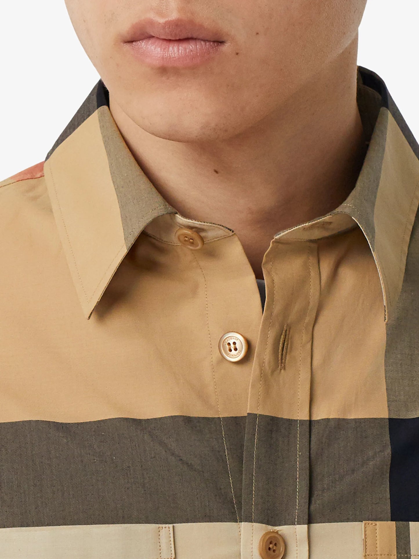 logo print patchwork check shirt