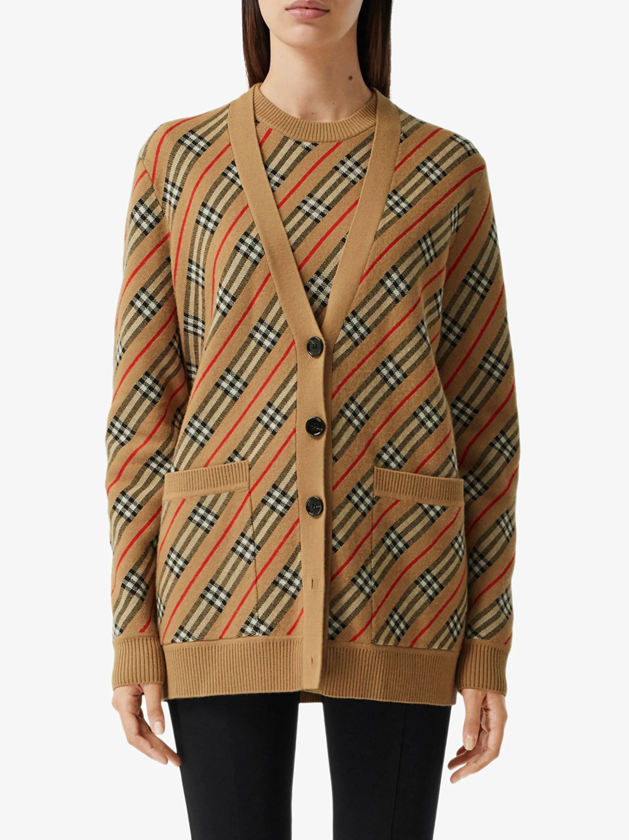 check-detail striped cardi-coat