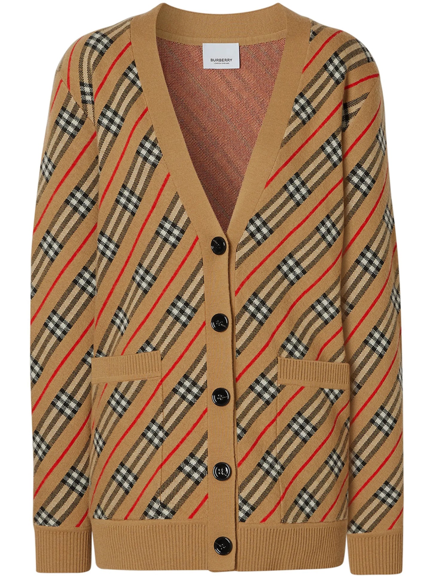 check-detail striped cardi-coat