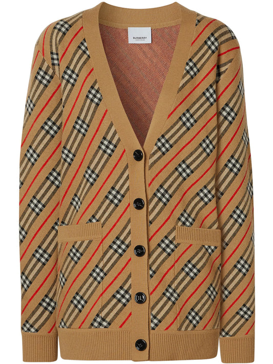 check-detail striped cardi-coat