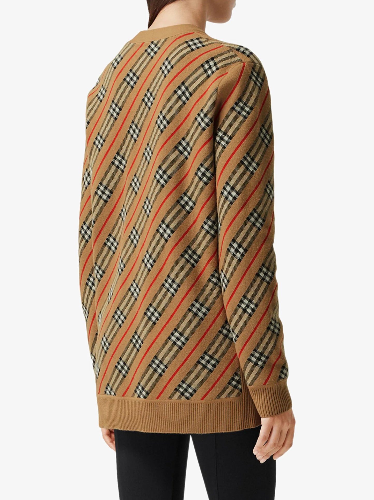 check-detail striped cardi-coat