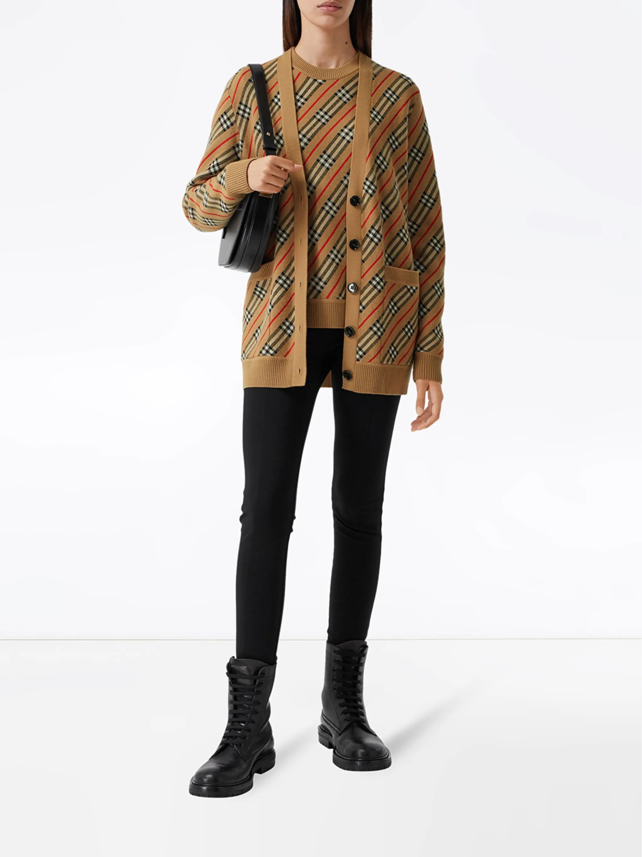 check-detail striped cardi-coat
