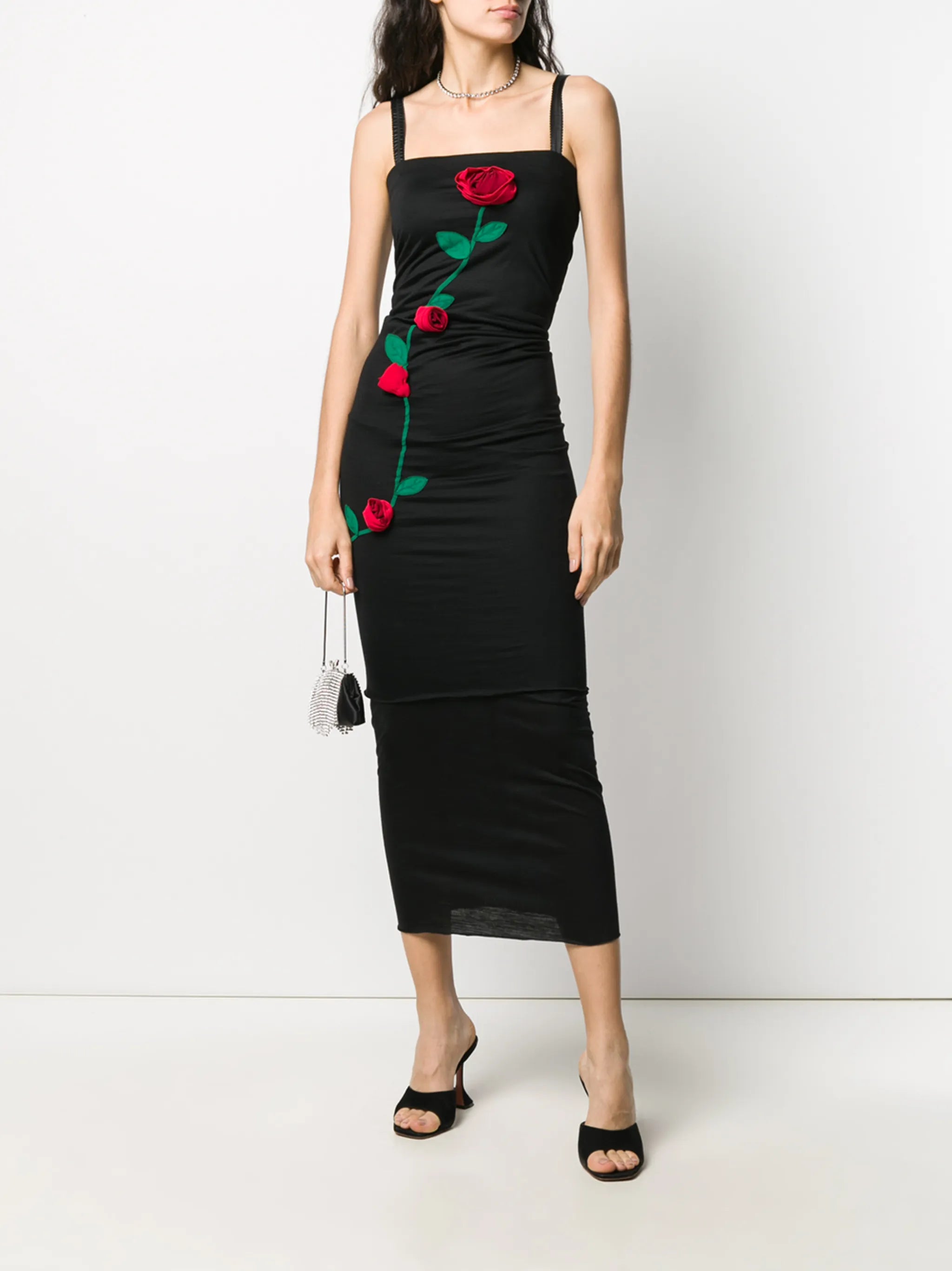 rose applique fitted dress
