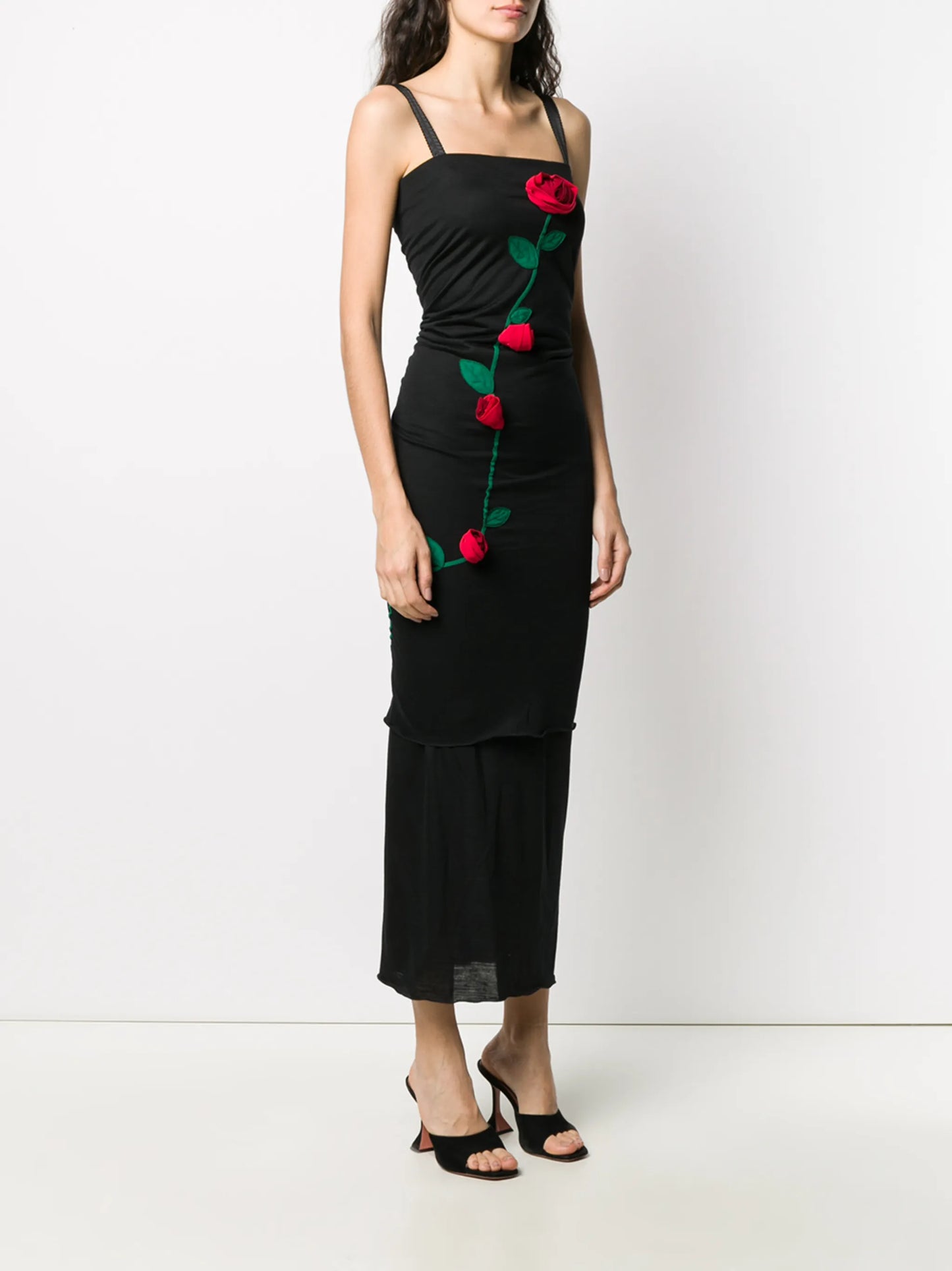 rose applique fitted dress