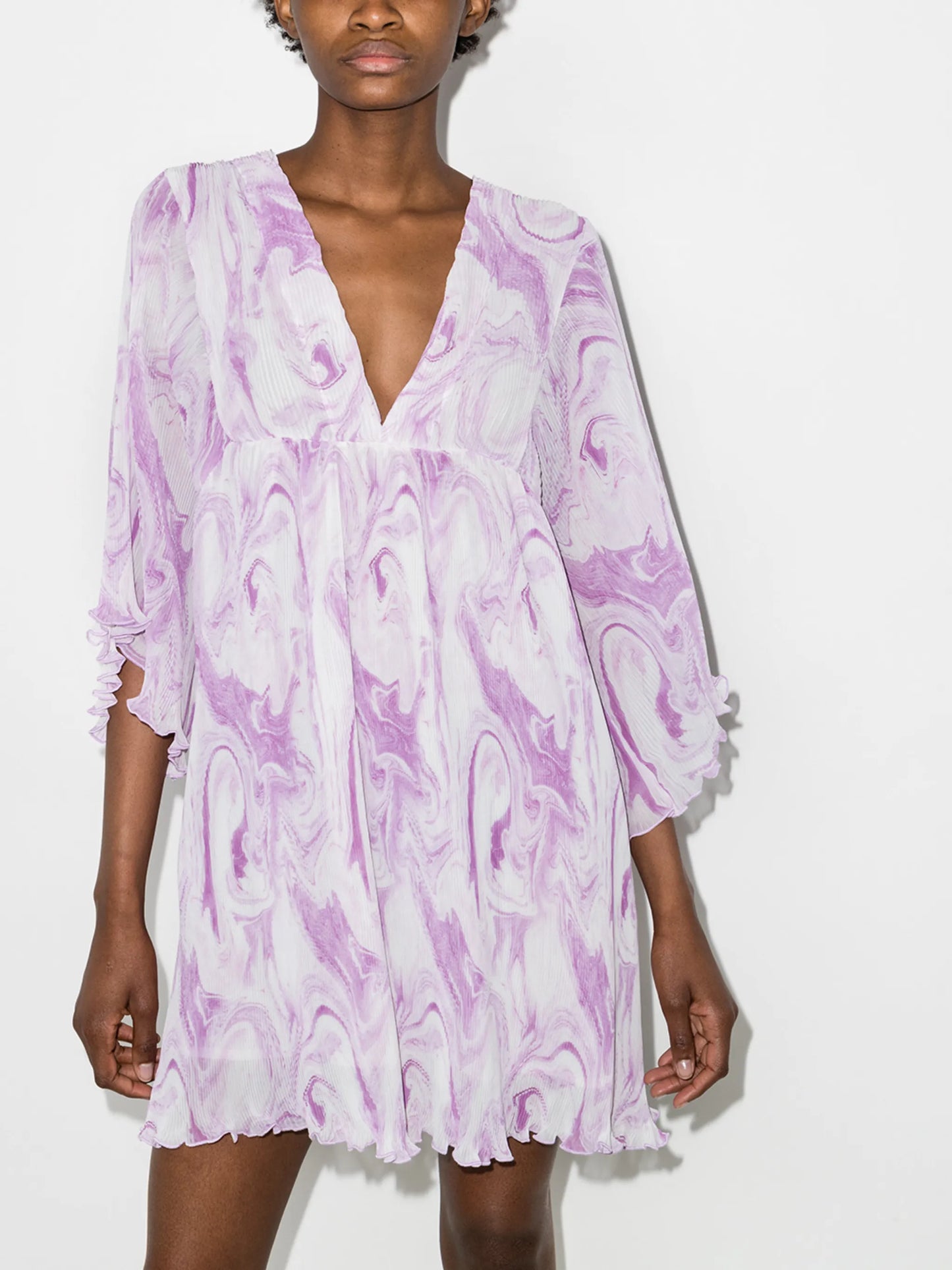 swirl-print pleated minidress