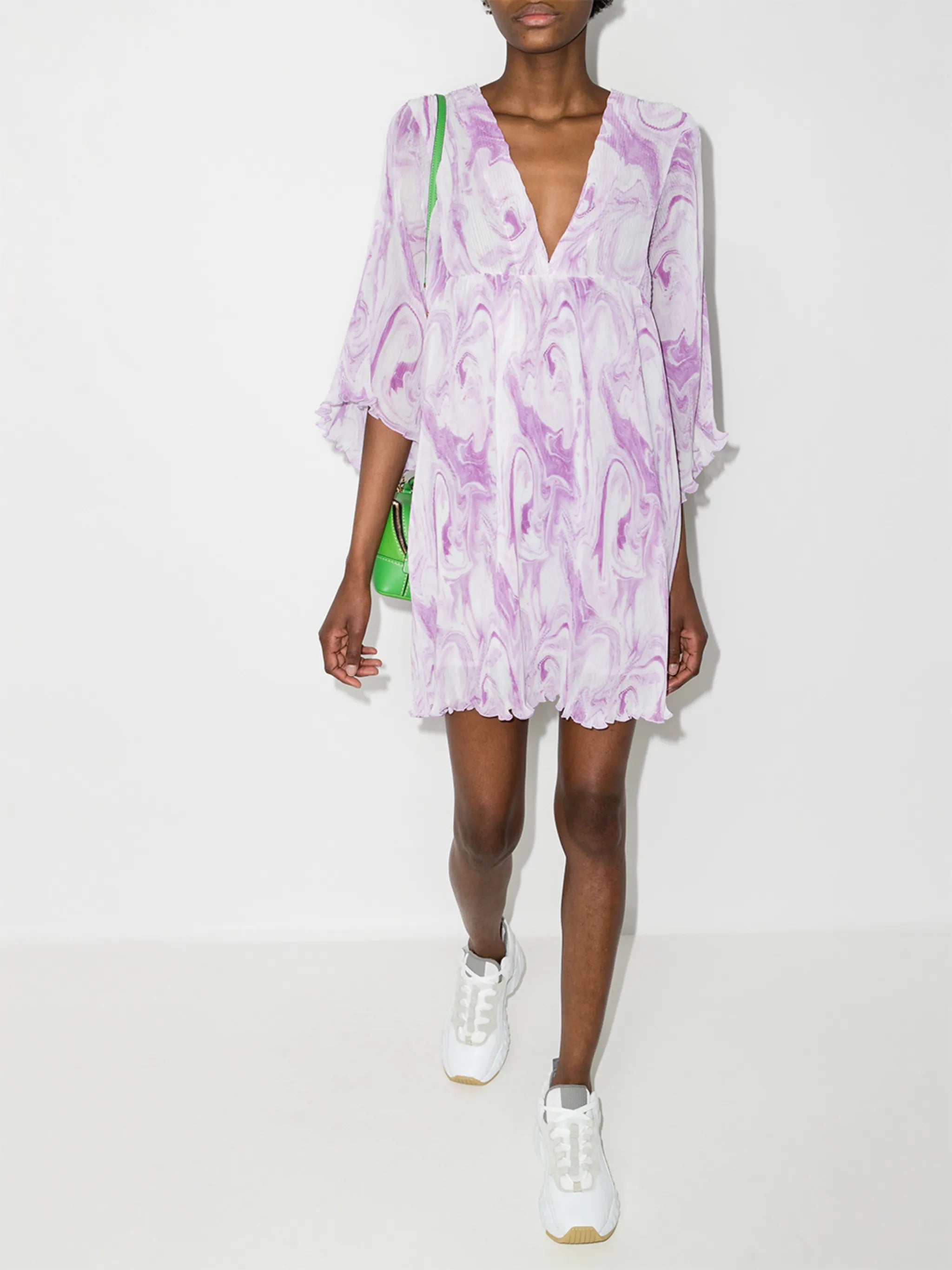 swirl-print pleated minidress
