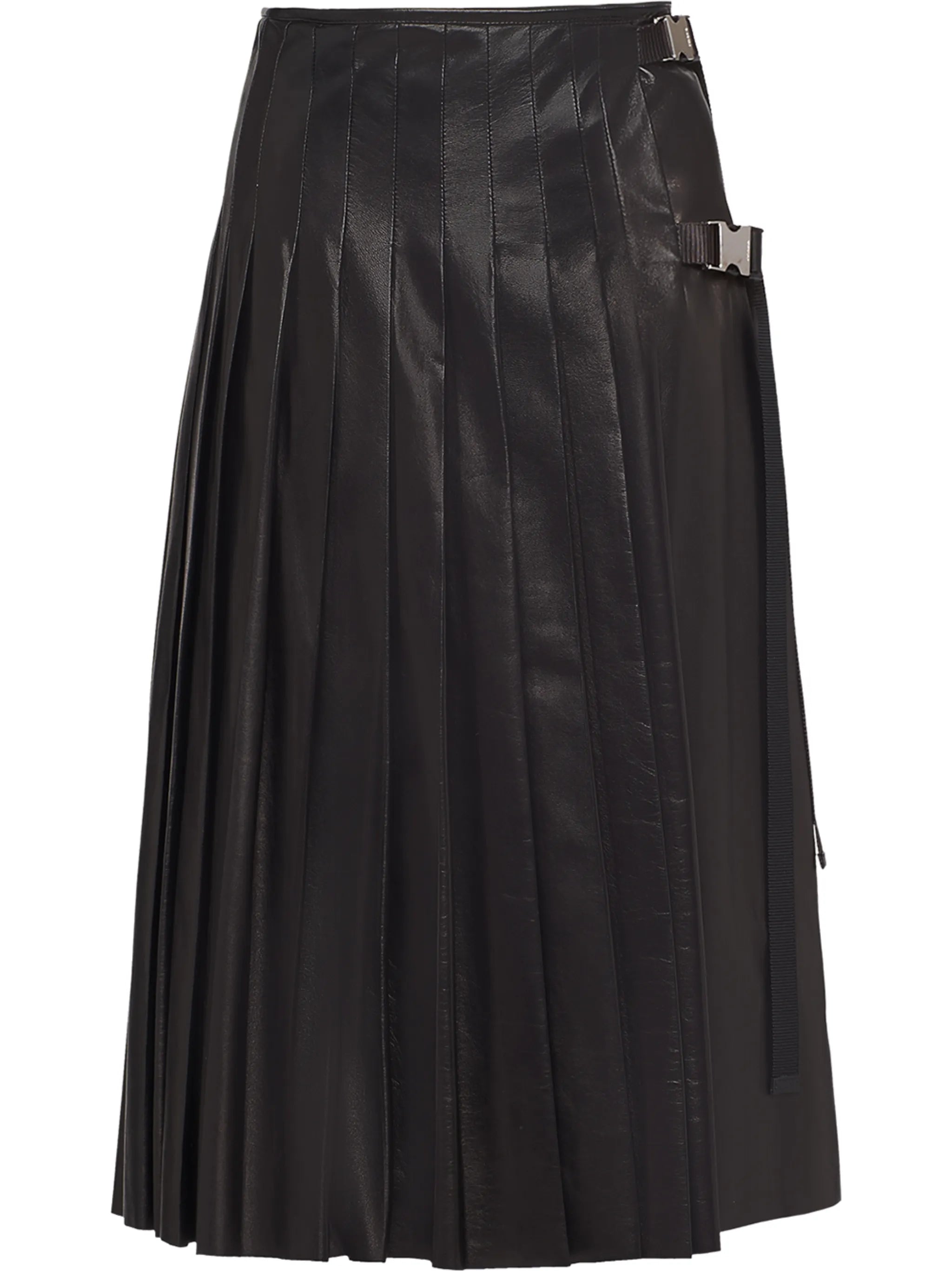 pleated leather midi-skirt