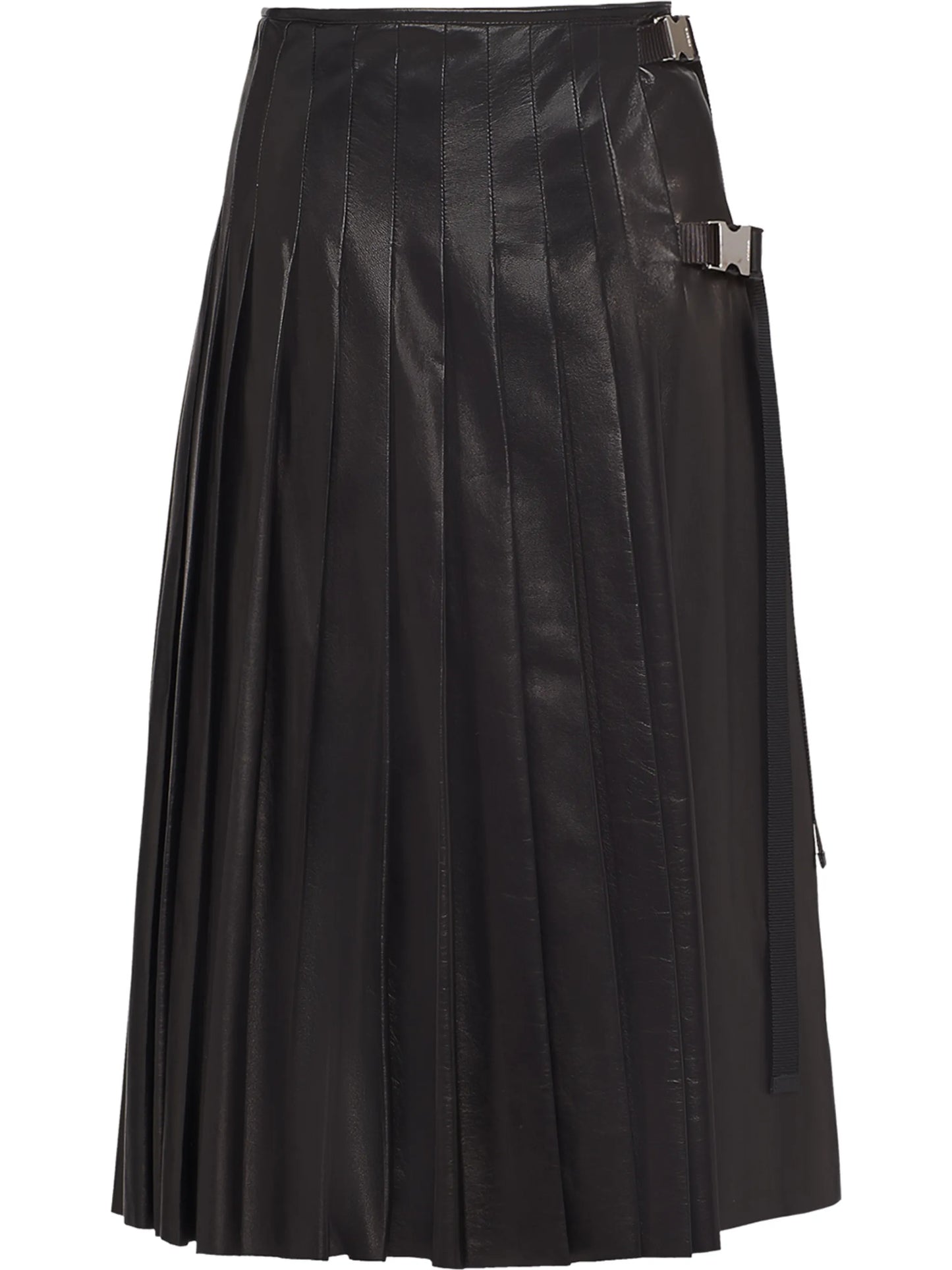 pleated leather midi-skirt