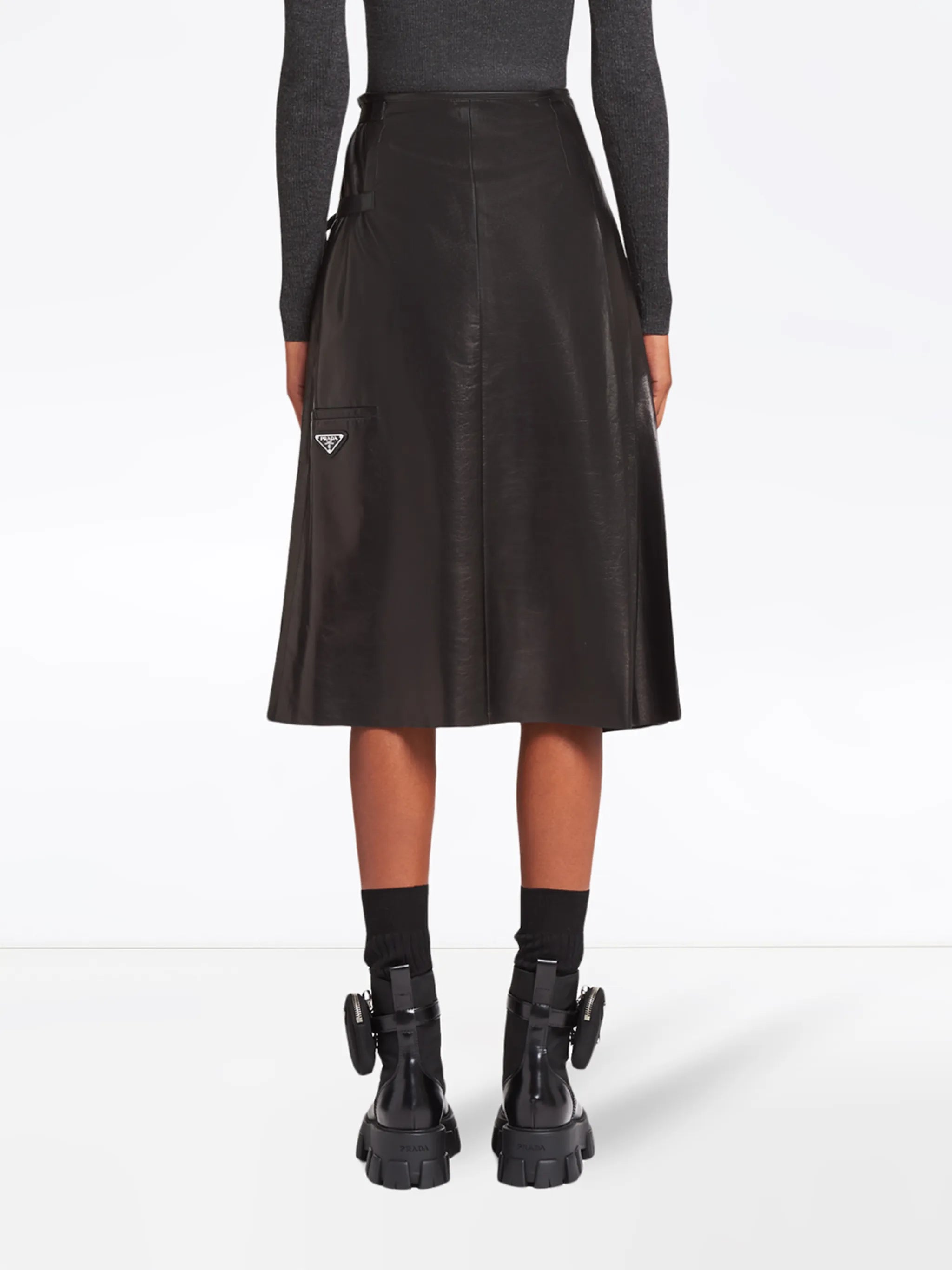 pleated leather midi-skirt
