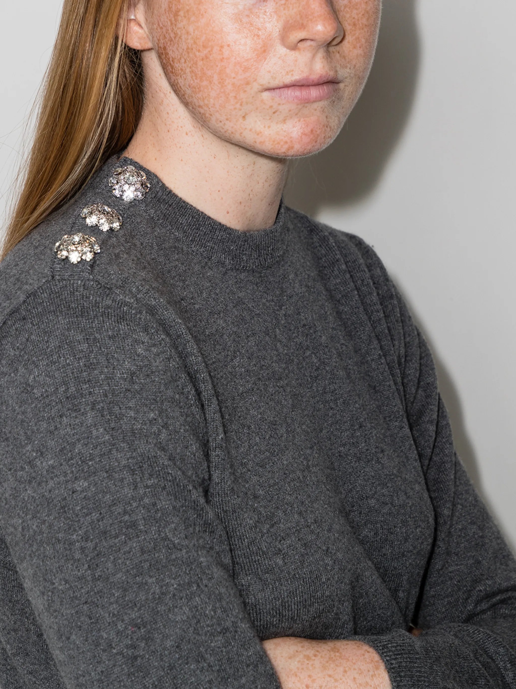 crystal button long sleeve jumper