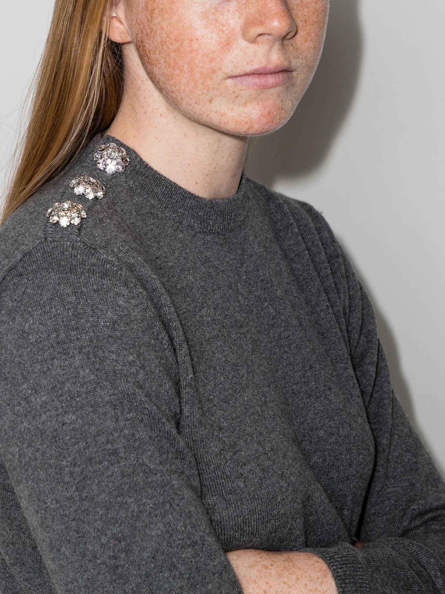 crystal button long sleeve jumper