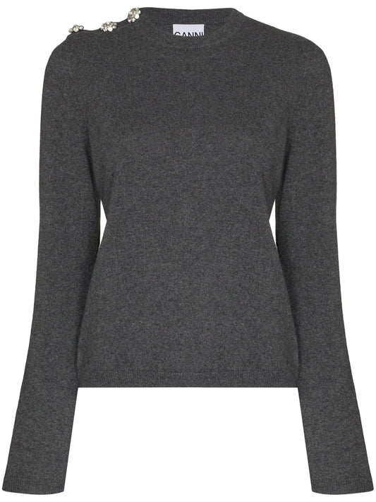crystal button long sleeve jumper