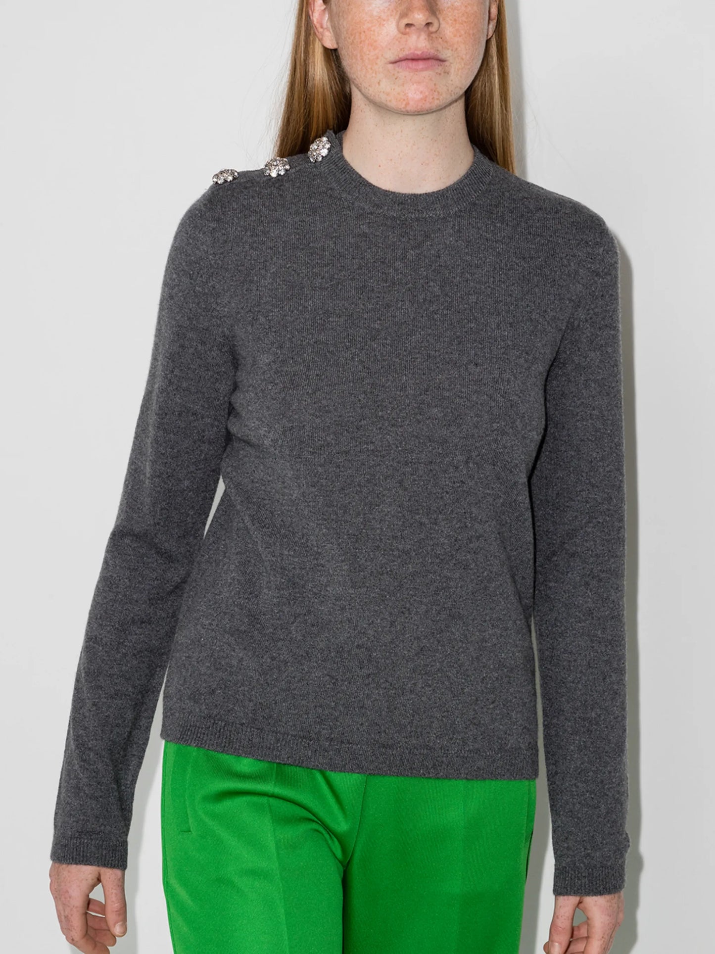 crystal button long sleeve jumper