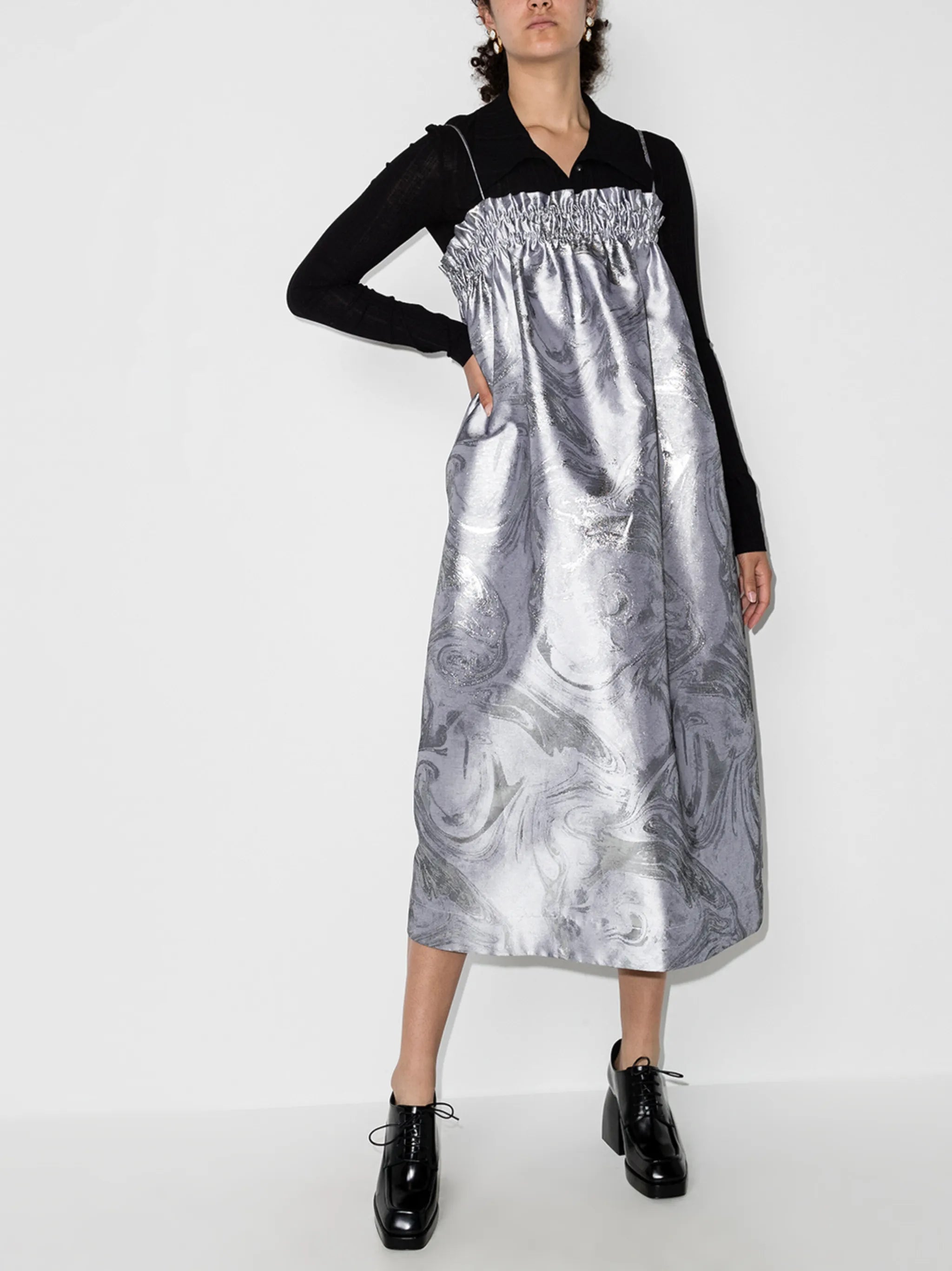 ruched-detail jacquard midi dress