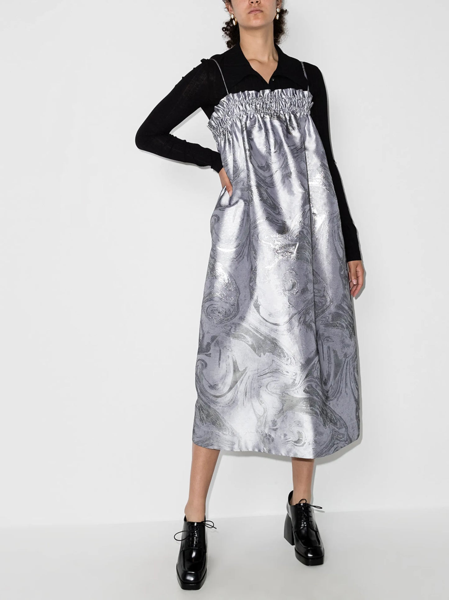 ruched-detail jacquard midi dress
