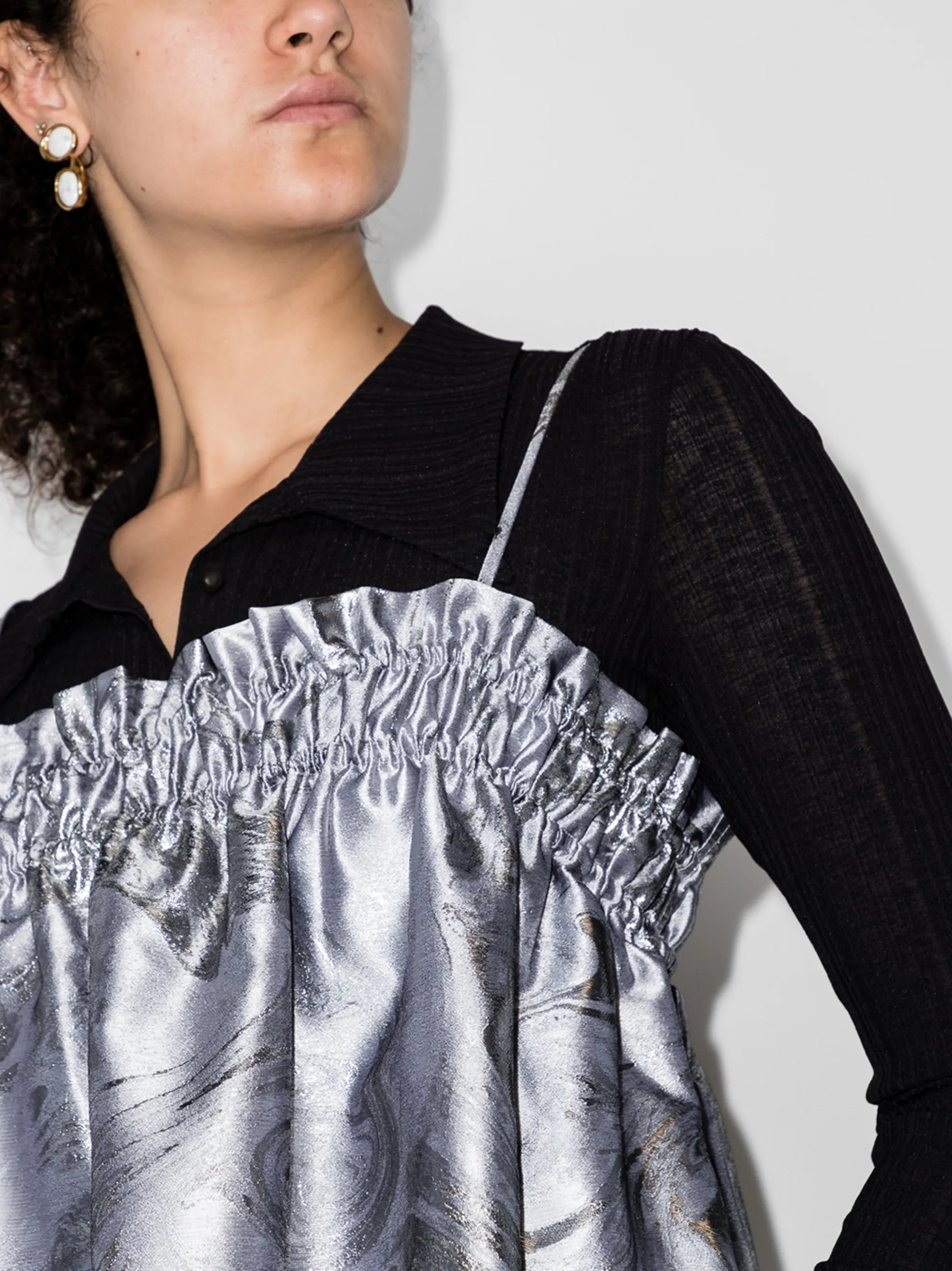 ruched-detail jacquard midi dress