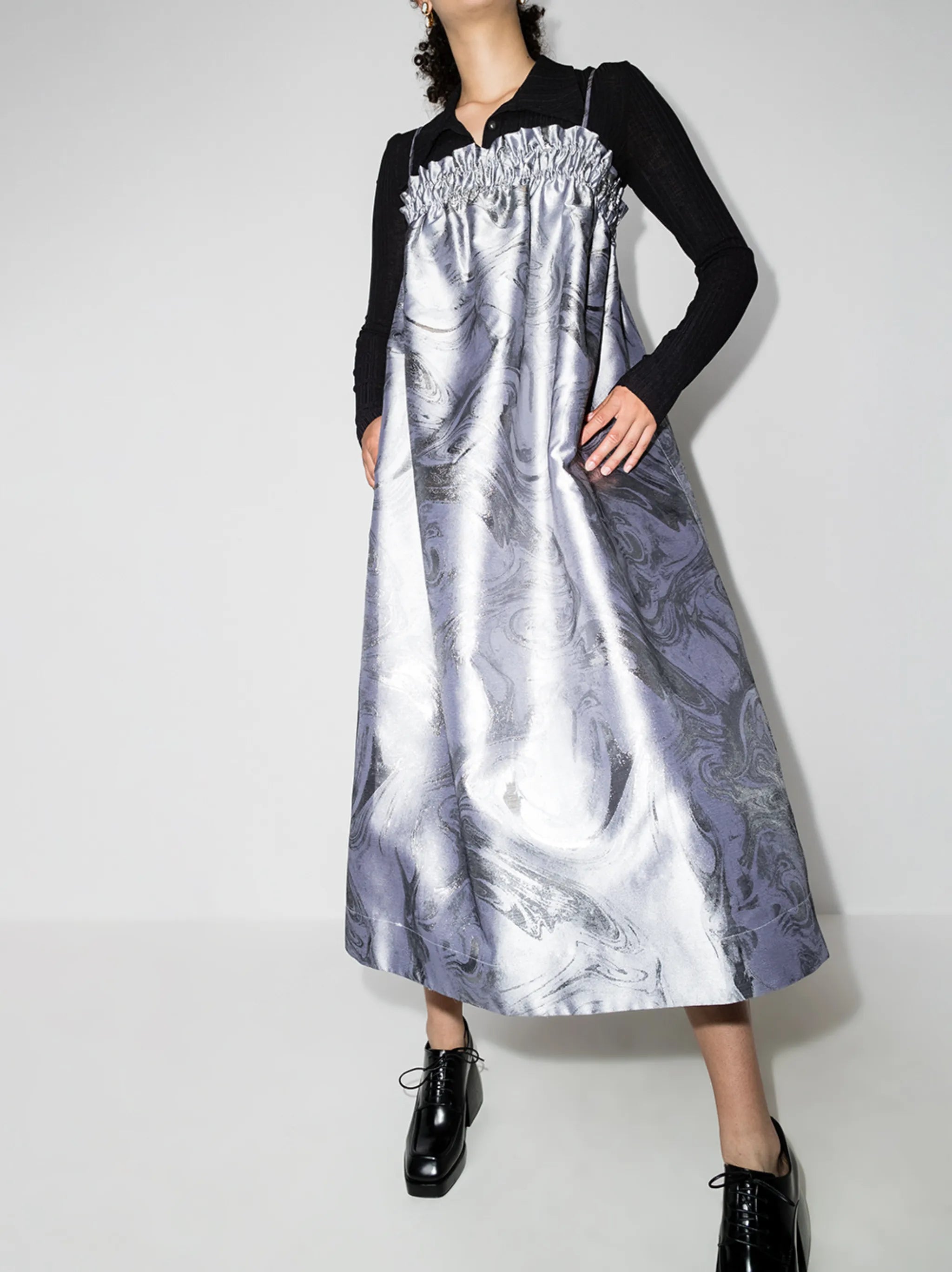 ruched-detail jacquard midi dress