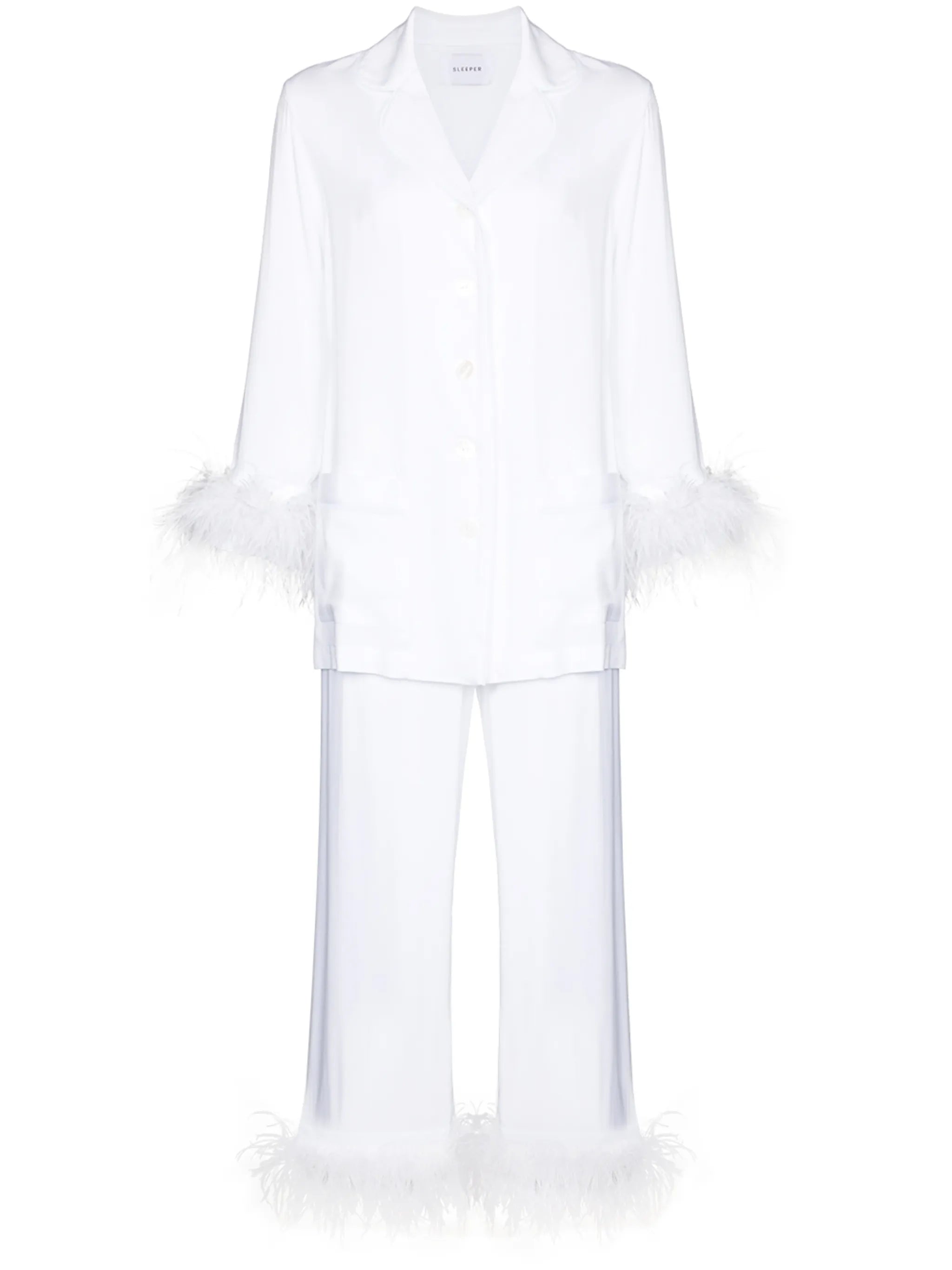 feather-trim two-piece pyjama