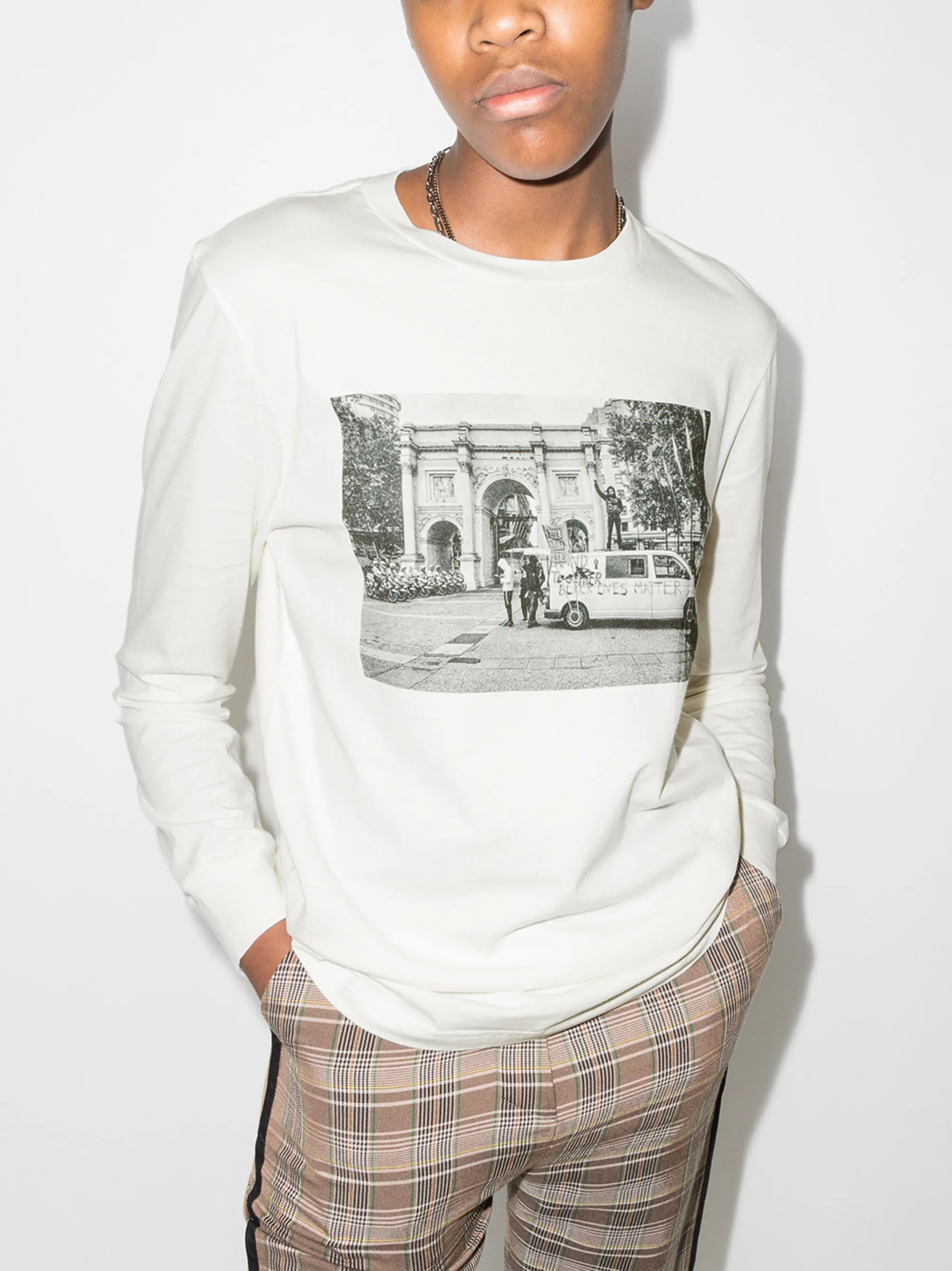long-sleeve photograph print T-shirt