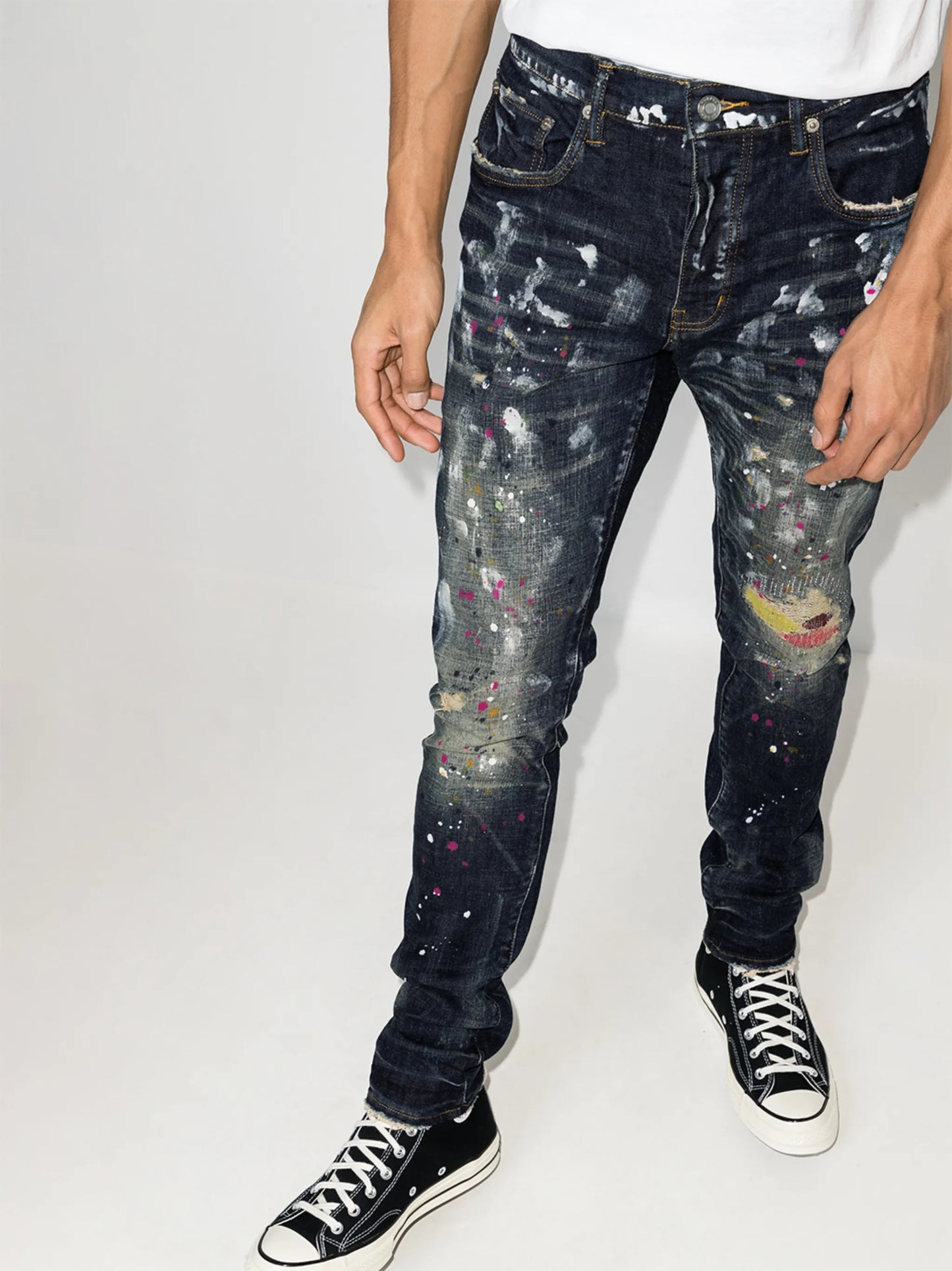 paint splatter distressed jeans