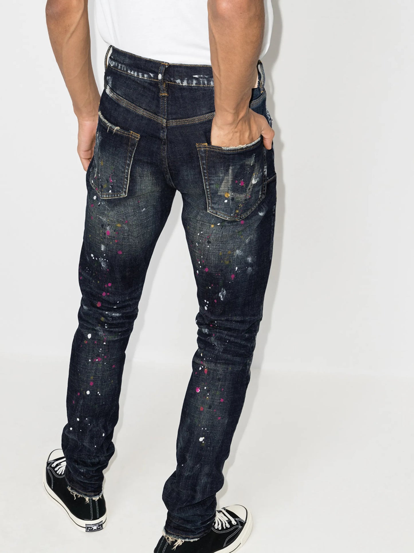 paint splatter distressed jeans