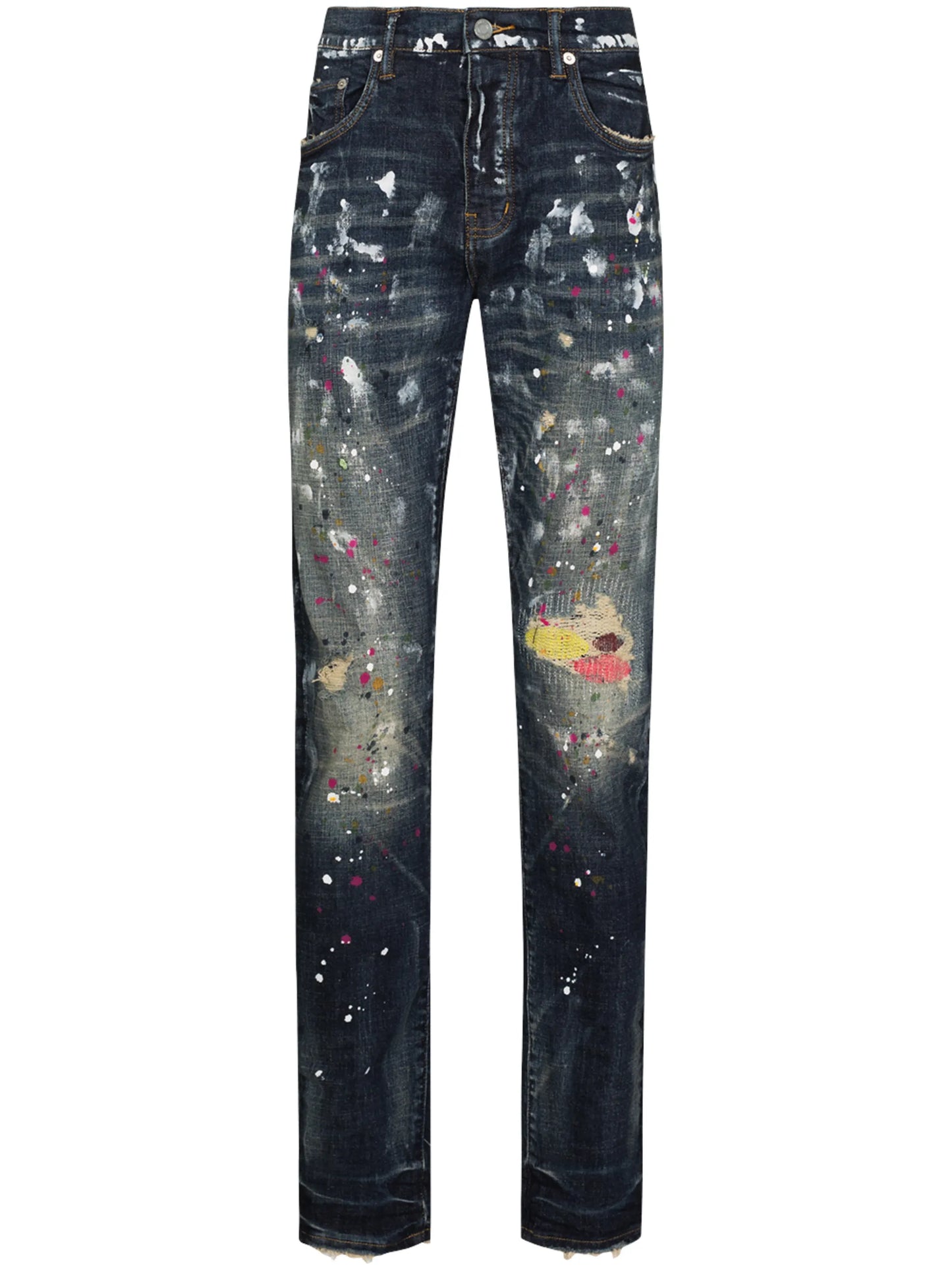 paint splatter distressed jeans