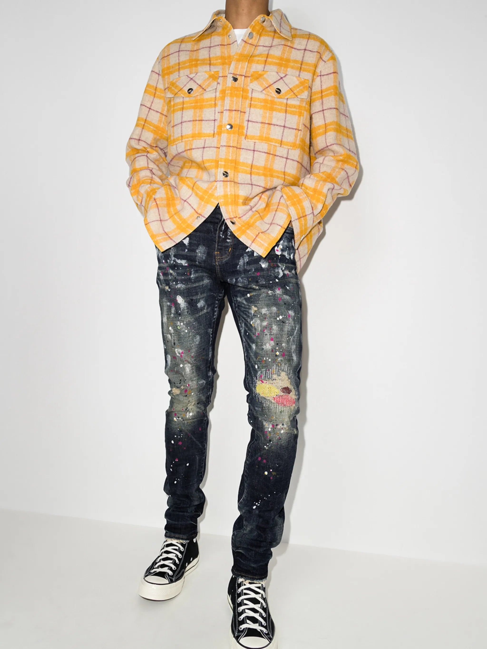 paint splatter distressed jeans