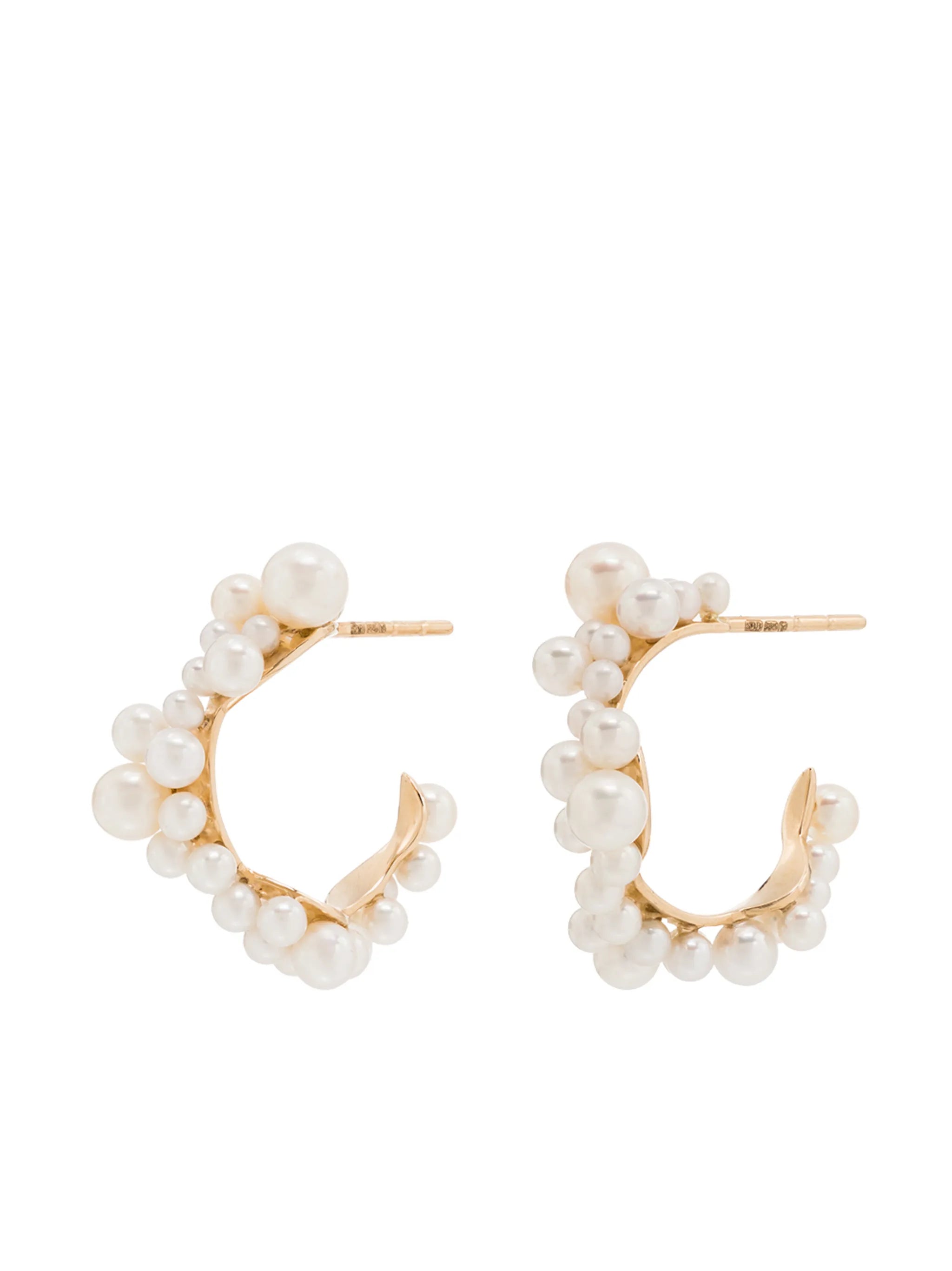 14kt yellow gold pearl hoop earrings