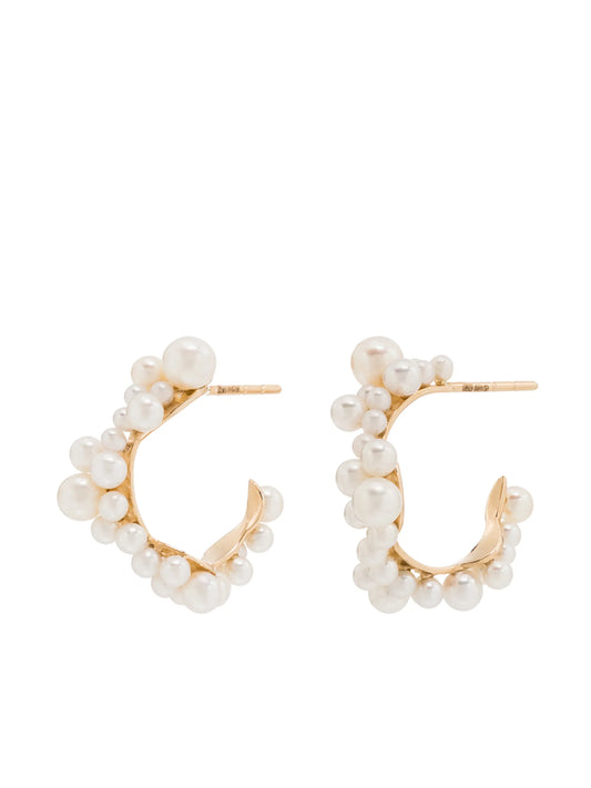 14kt yellow gold pearl hoop earrings