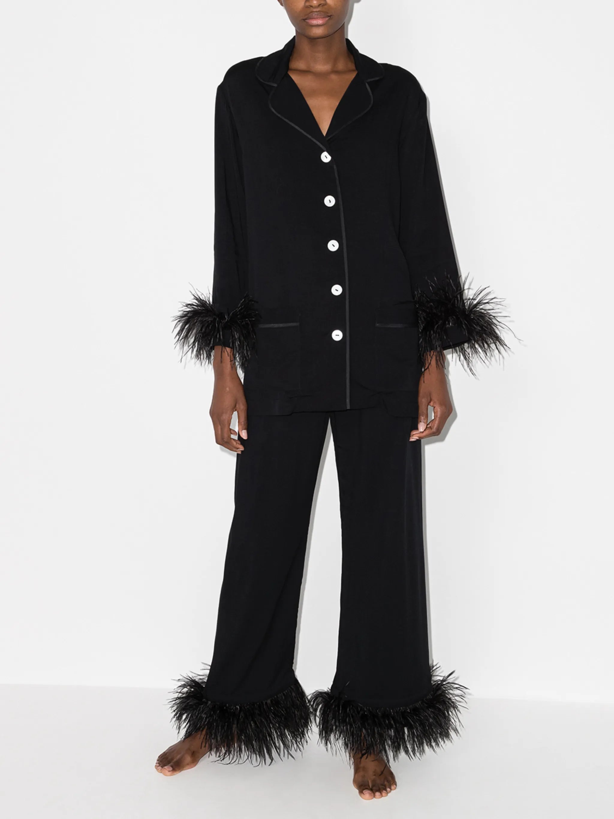 feather detail pajama set