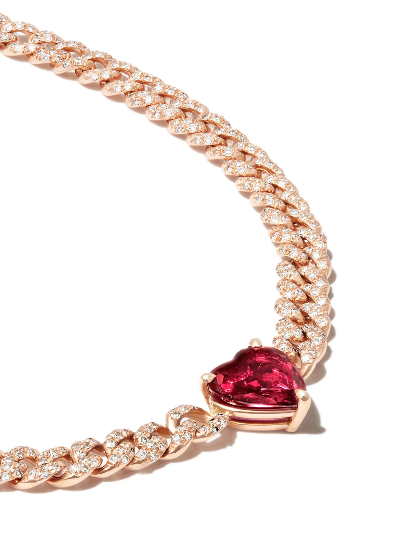 18kt rose gold ruby diamond pavé heart necklace
