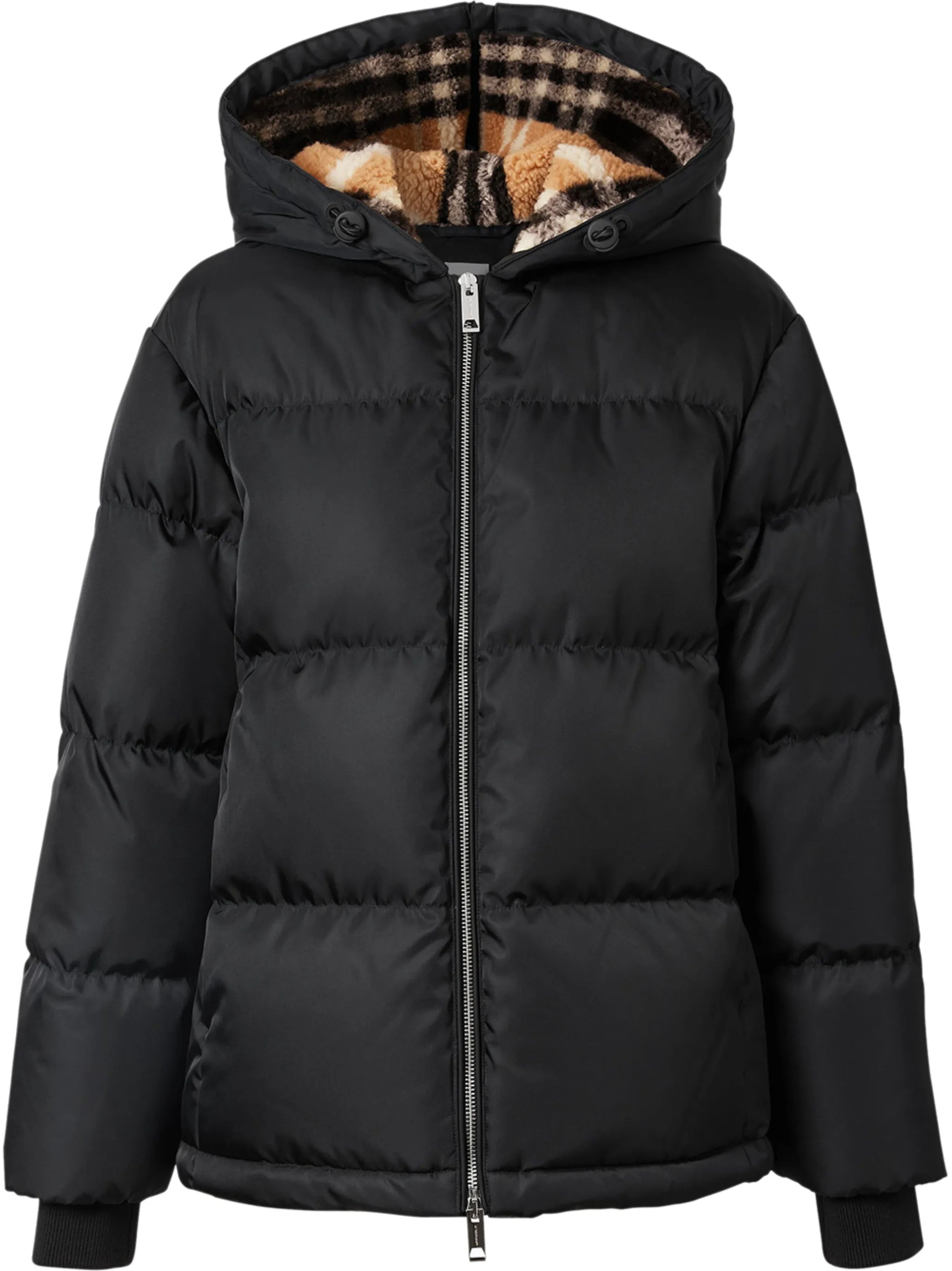 check fleece-lined puffer jacket