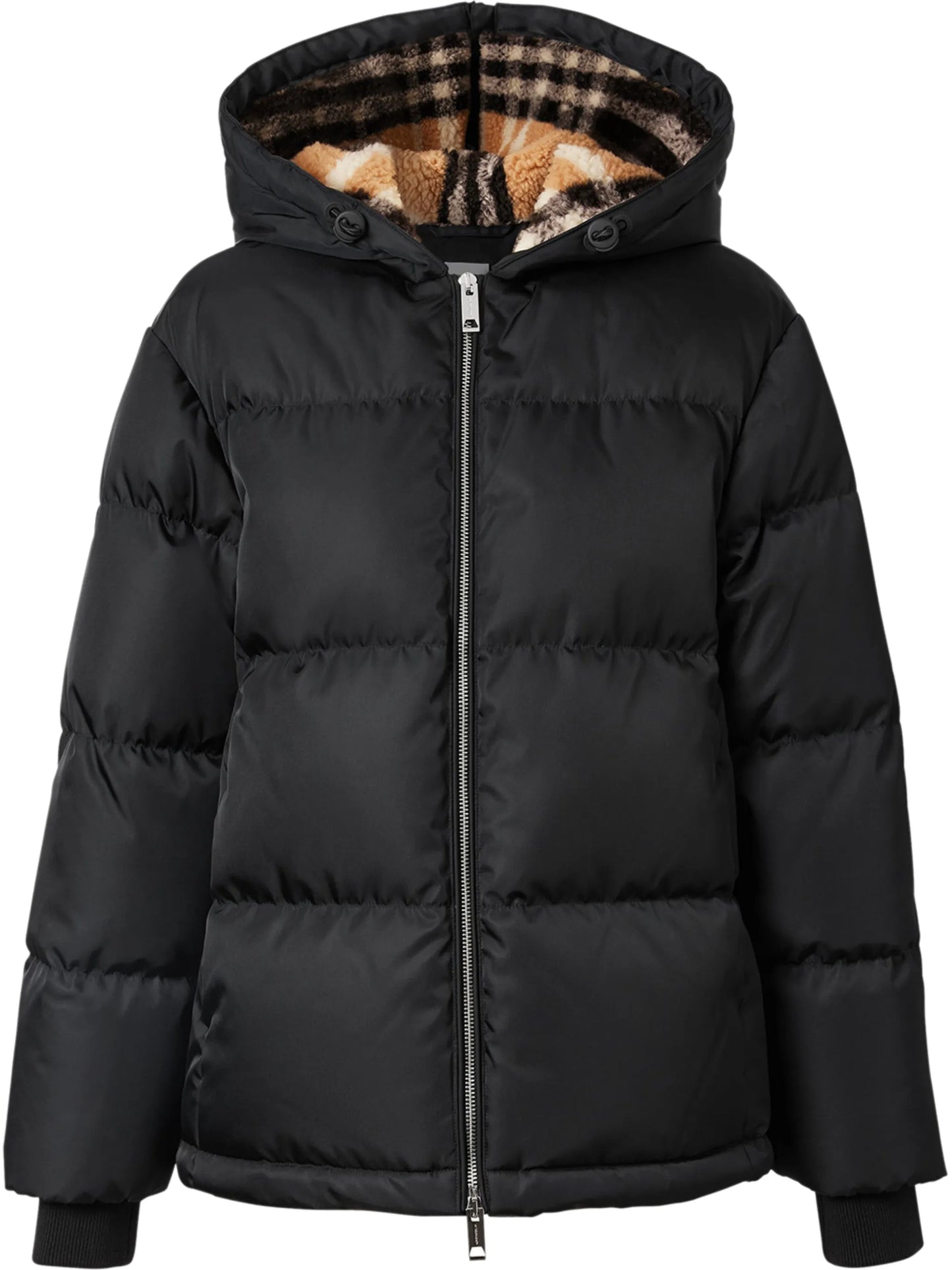check fleece-lined puffer jacket