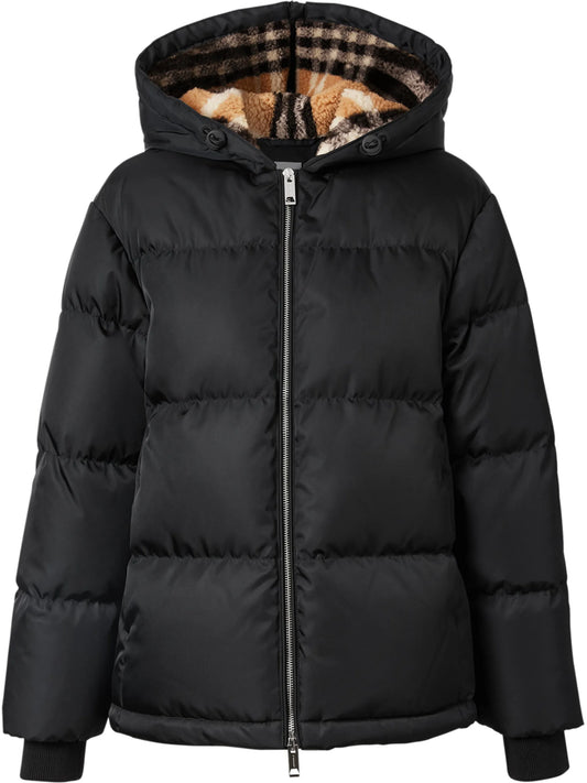 check fleece-lined puffer jacket