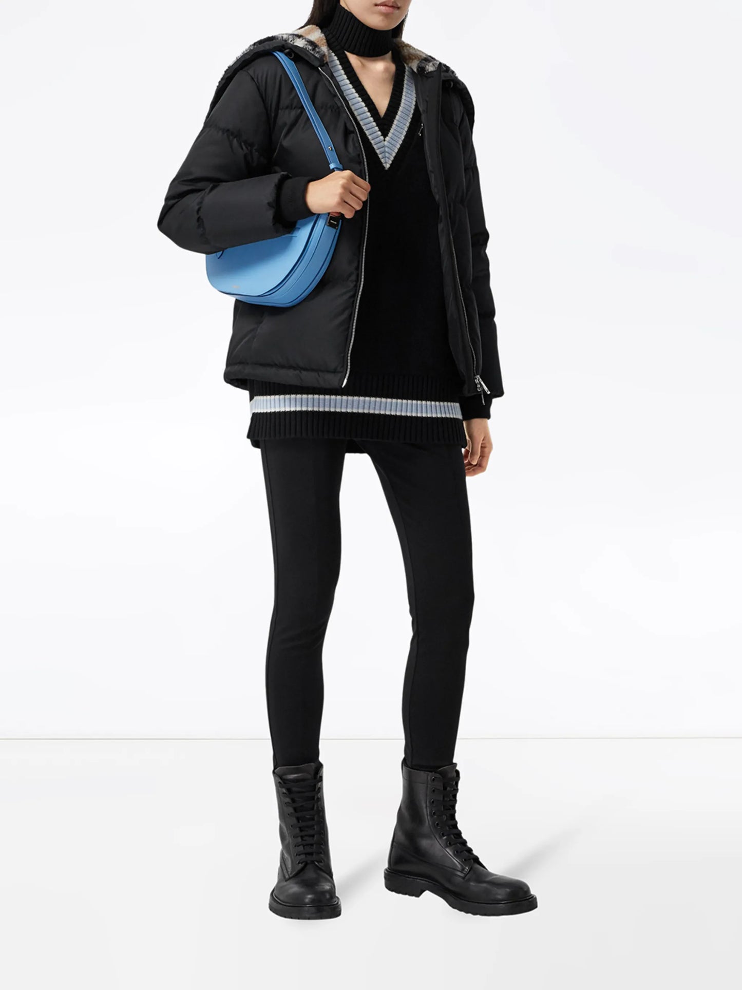 check fleece-lined puffer jacket