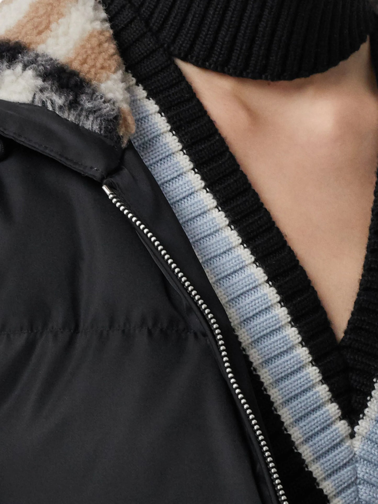 check fleece-lined puffer jacket