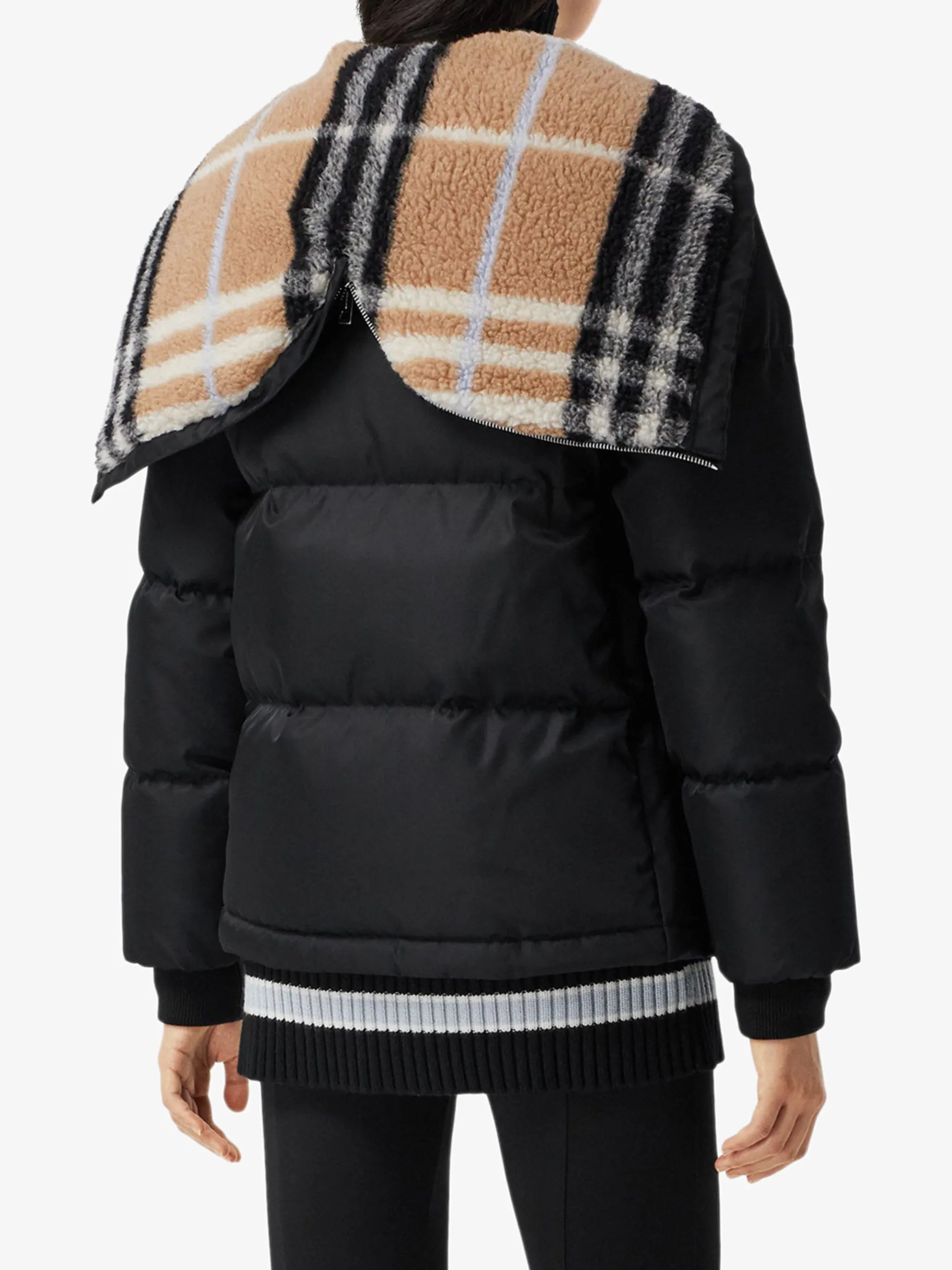 check fleece-lined puffer jacket