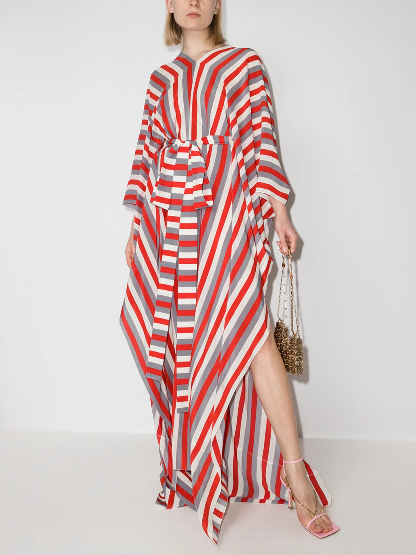 striped belted kaftan